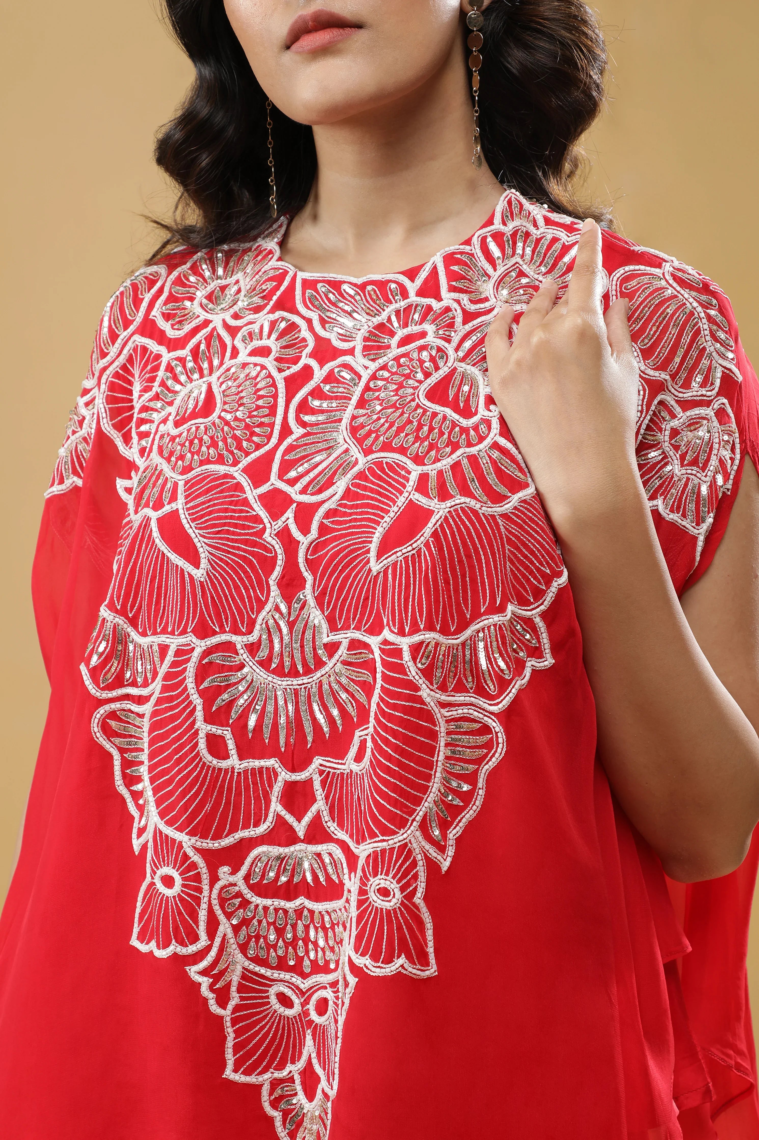 Red Organza Cape Set - Mokshaa