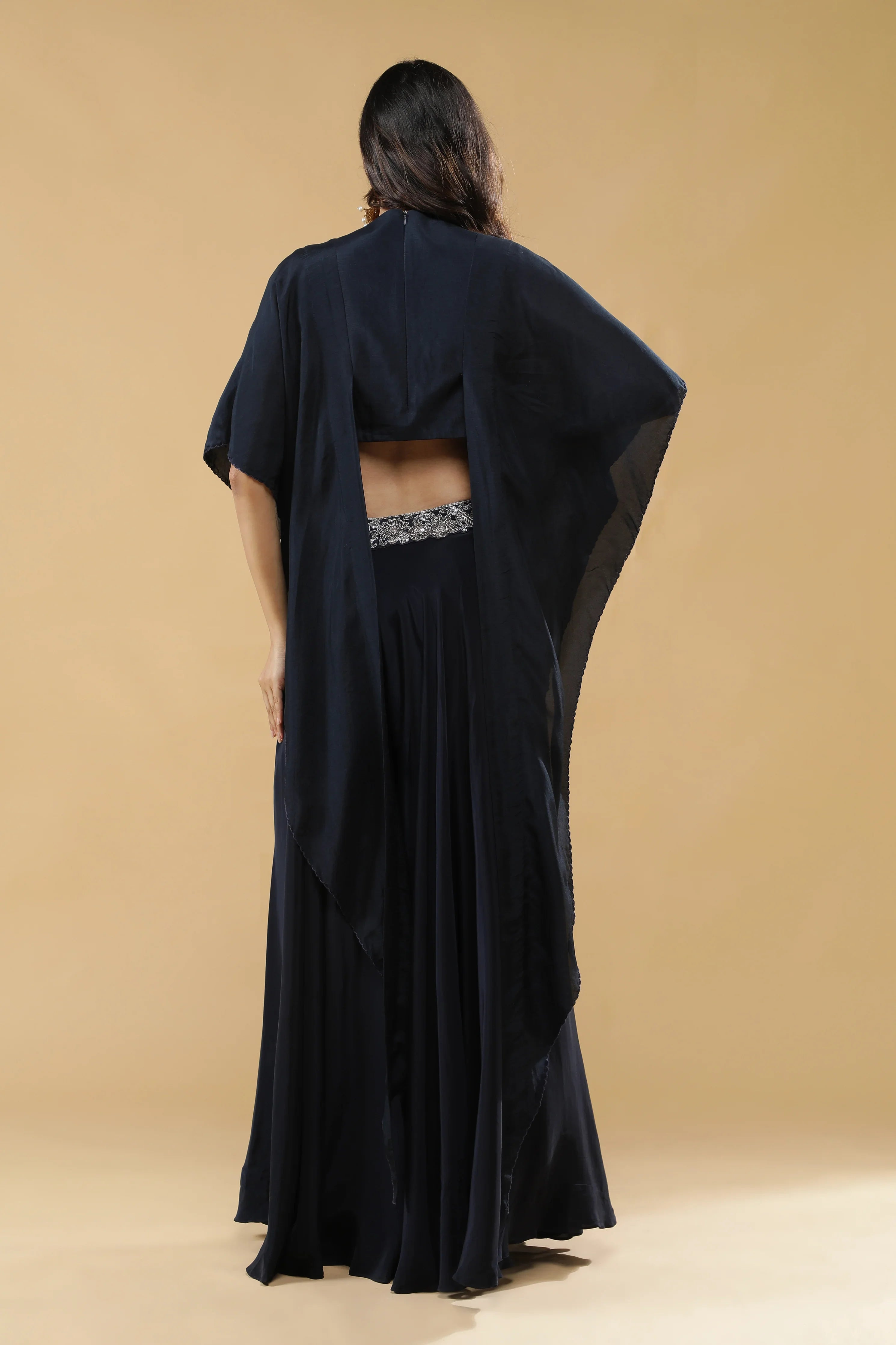 Navy Blue Crepe Silk Palazzo Set - Mokshaa
