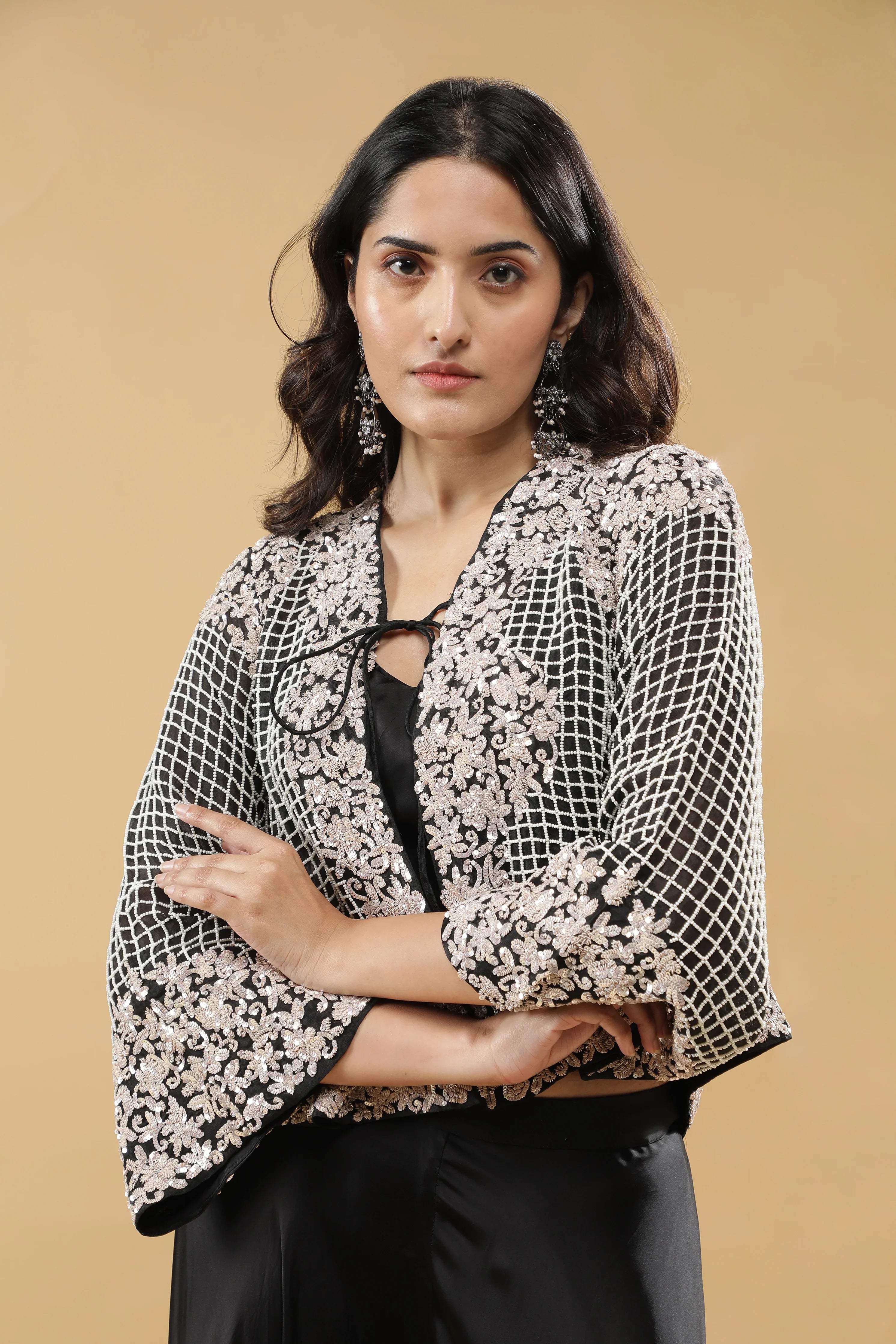 Black Satin Silk Palazzo Set - Mokshaa
