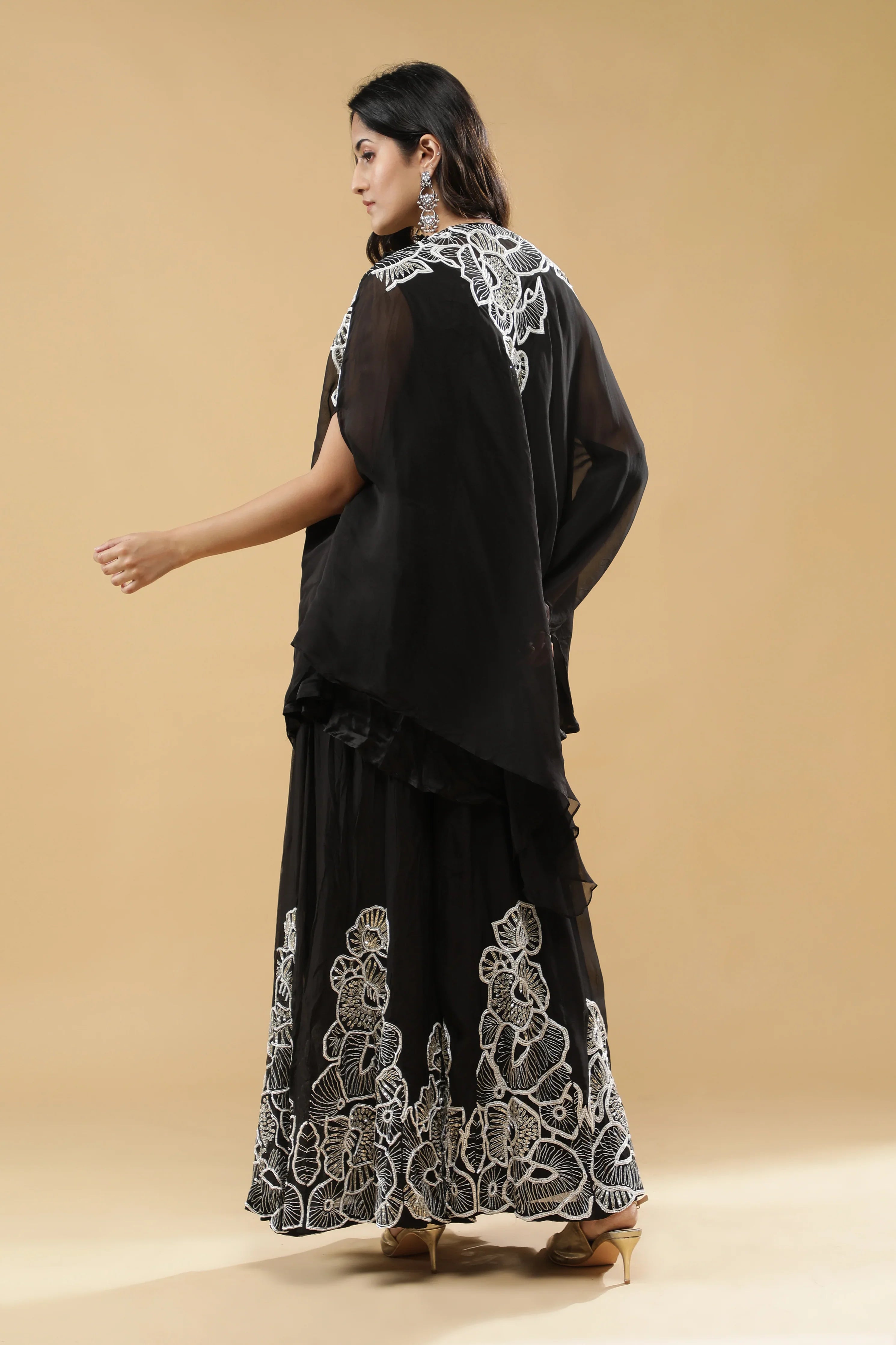 Black Organza Cape Set - Mokshaa