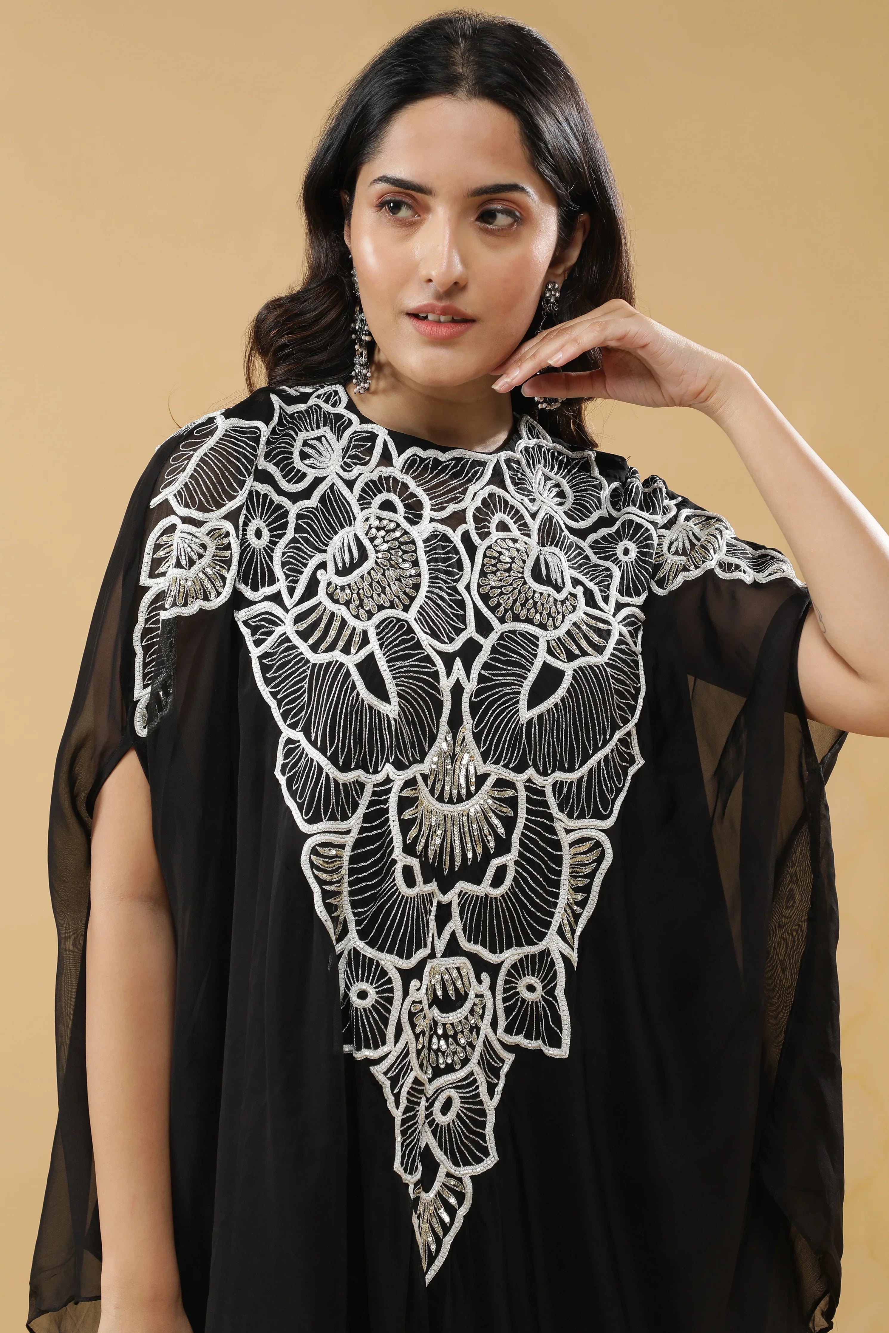 Black Organza Cape Set - Mokshaa