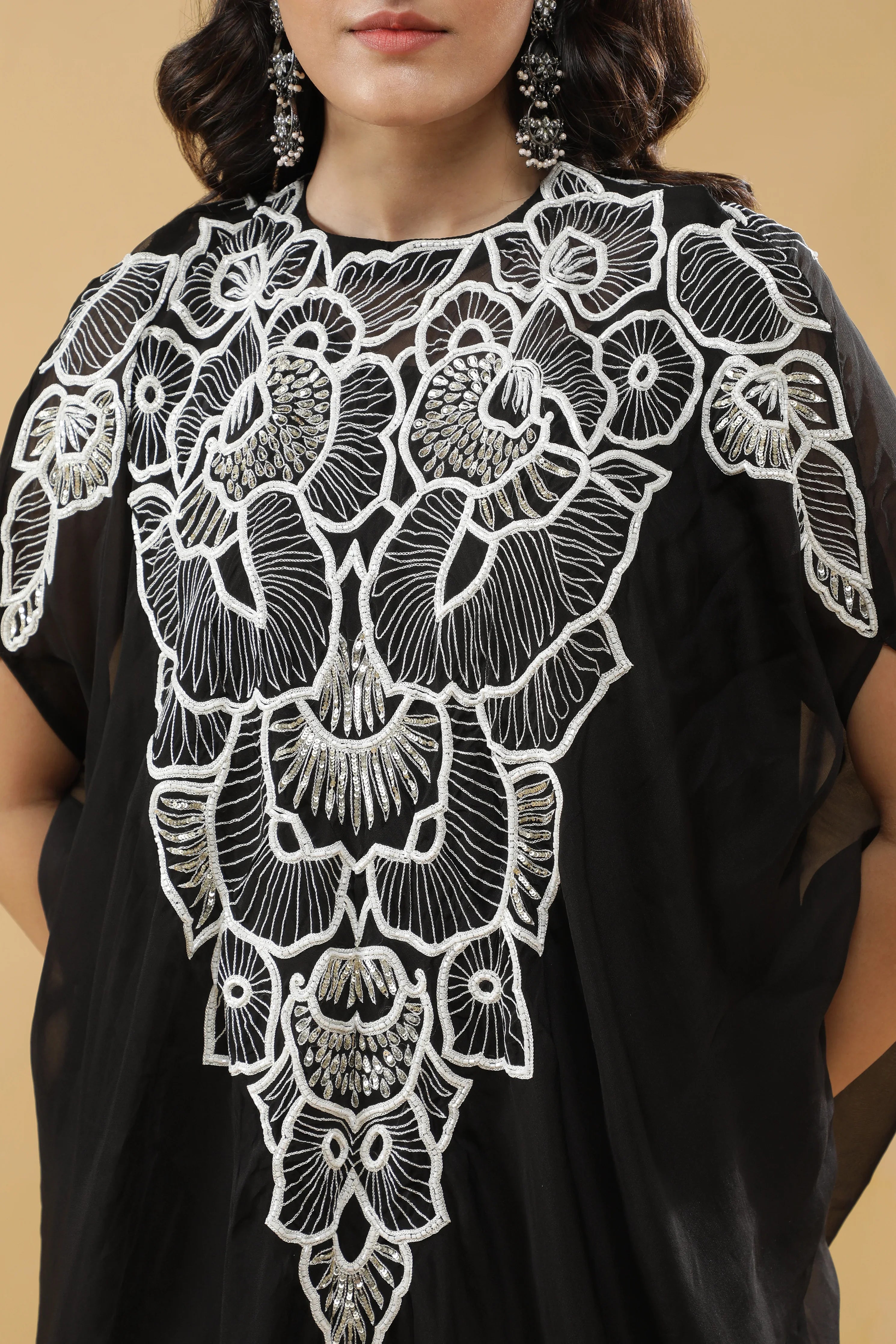 Black Organza Cape Set - Mokshaa