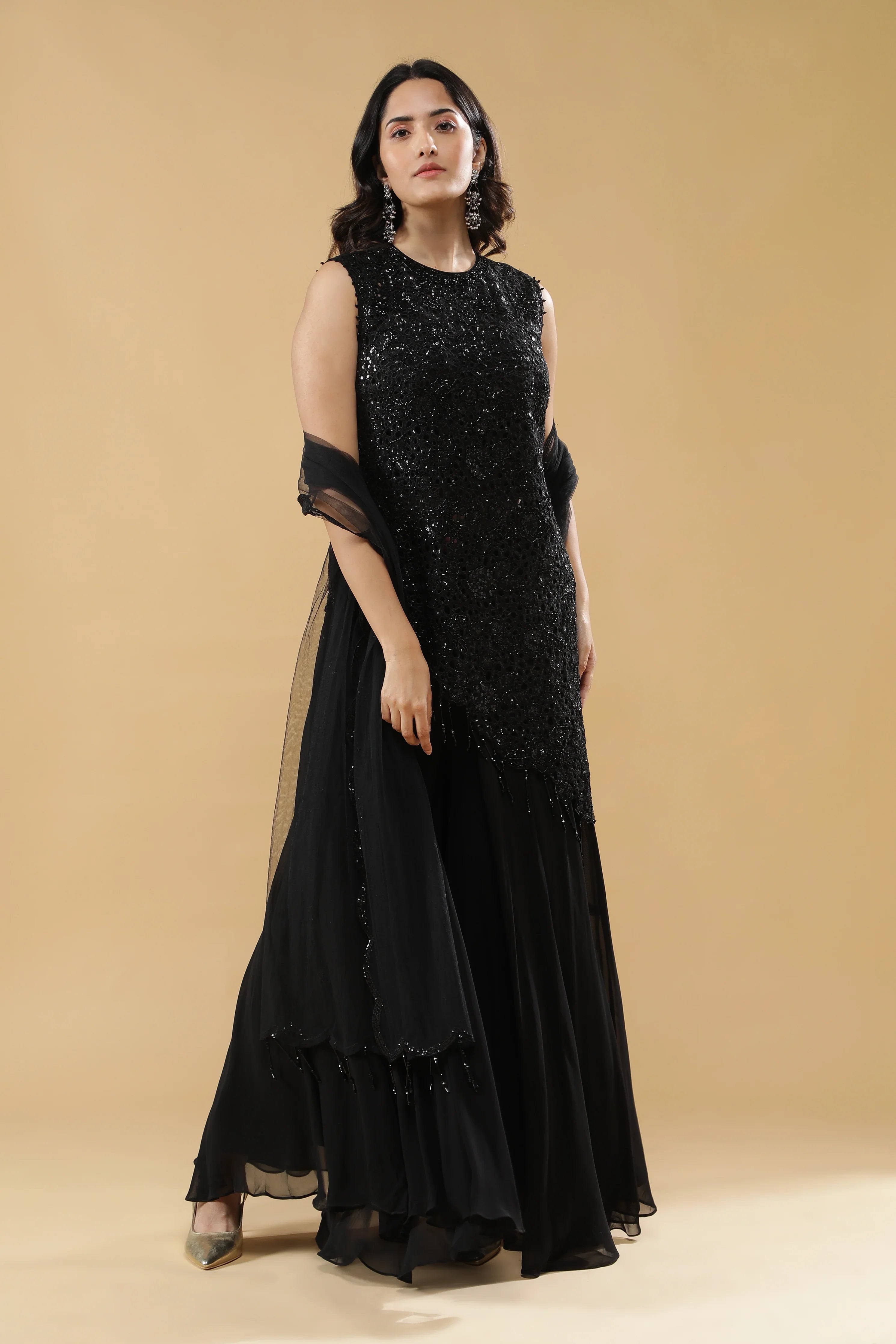 Black Georgette Palazzo Set - Mokshaa