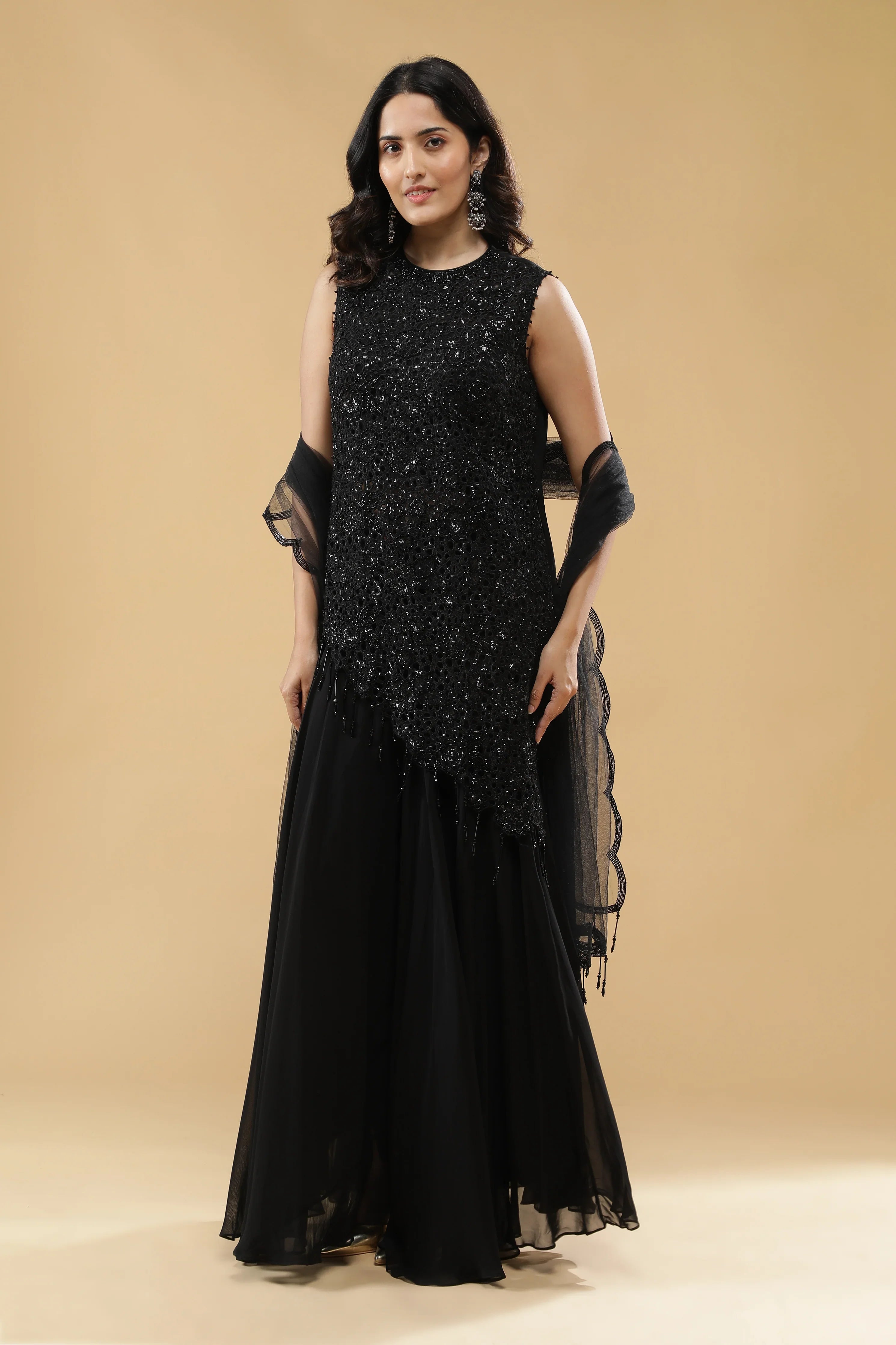 Black Georgette Palazzo Set - Mokshaa