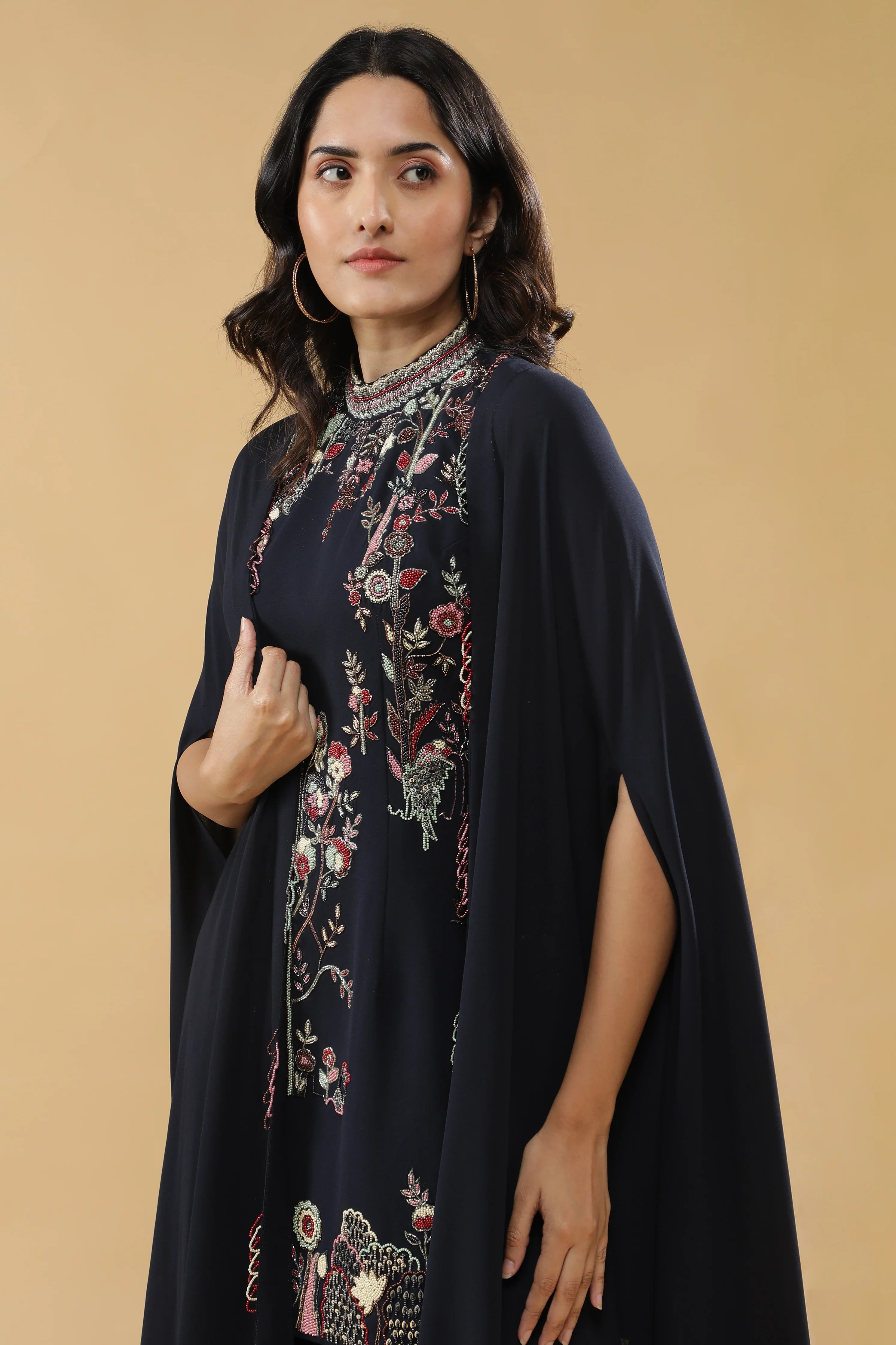 Navy Blue Georgette Sharara Set - Mokshaa