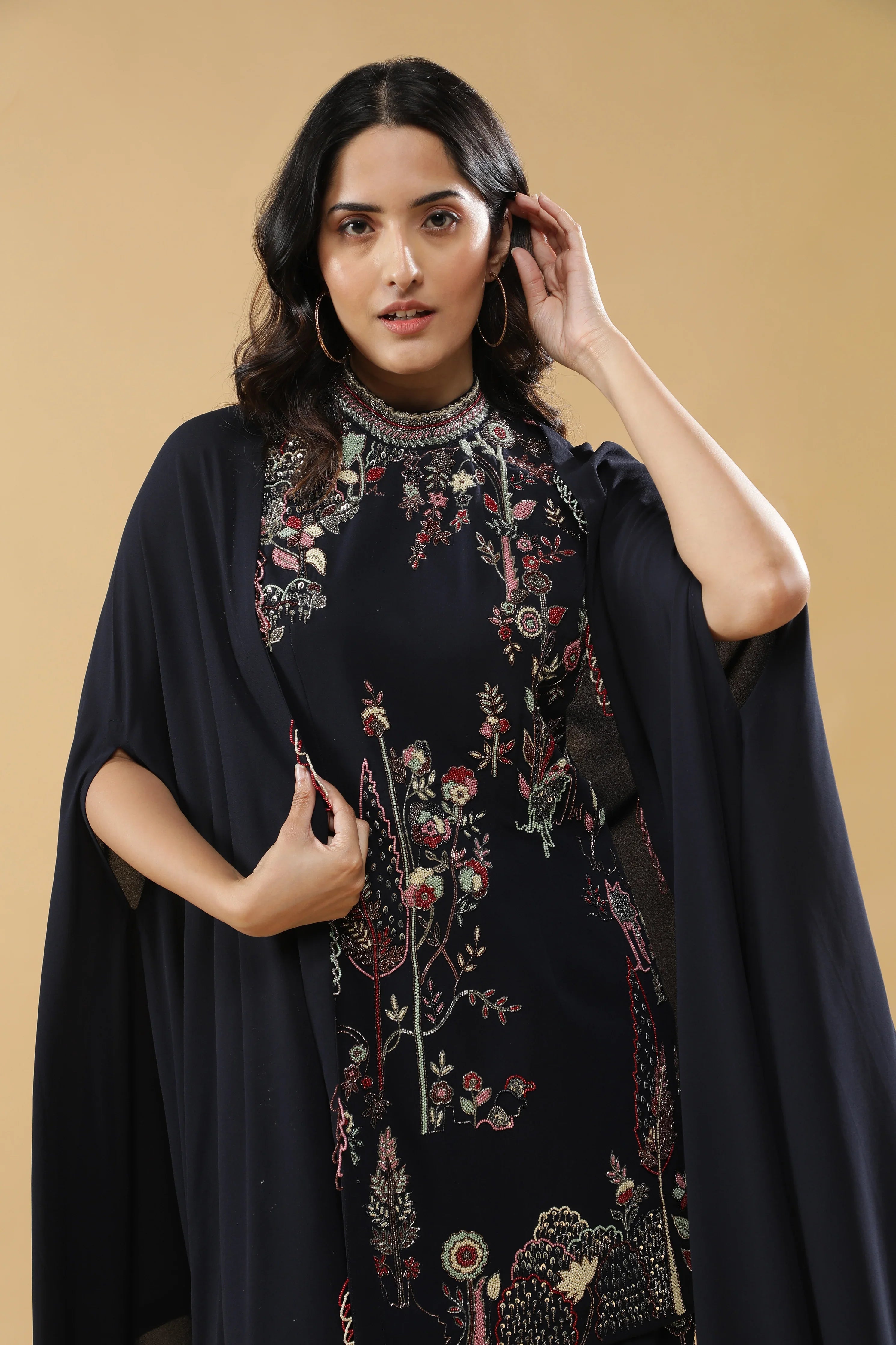 Navy Blue Georgette Sharara Set - Mokshaa