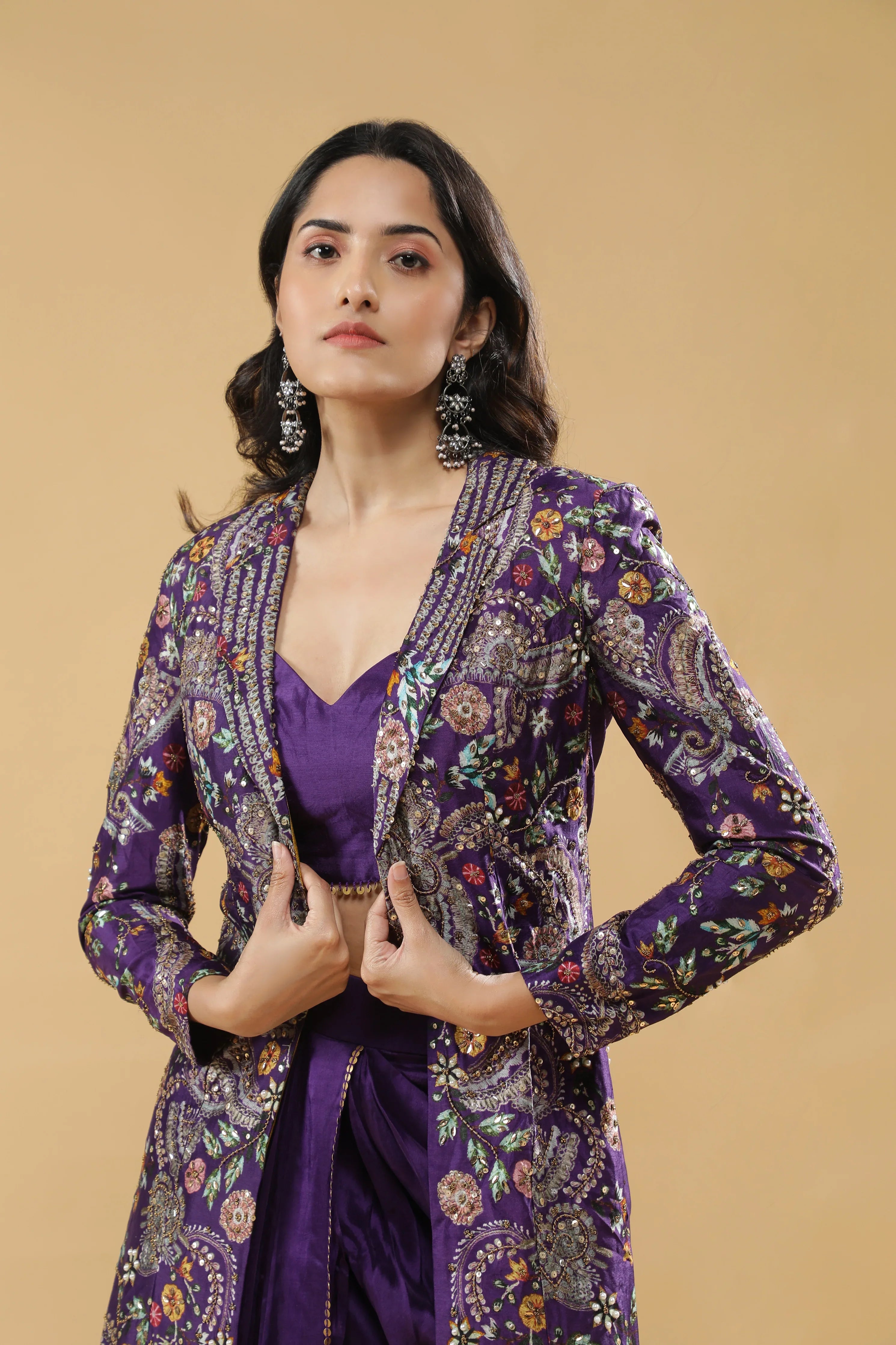 Purple Silk Drape Skirt Set - Mokshaa