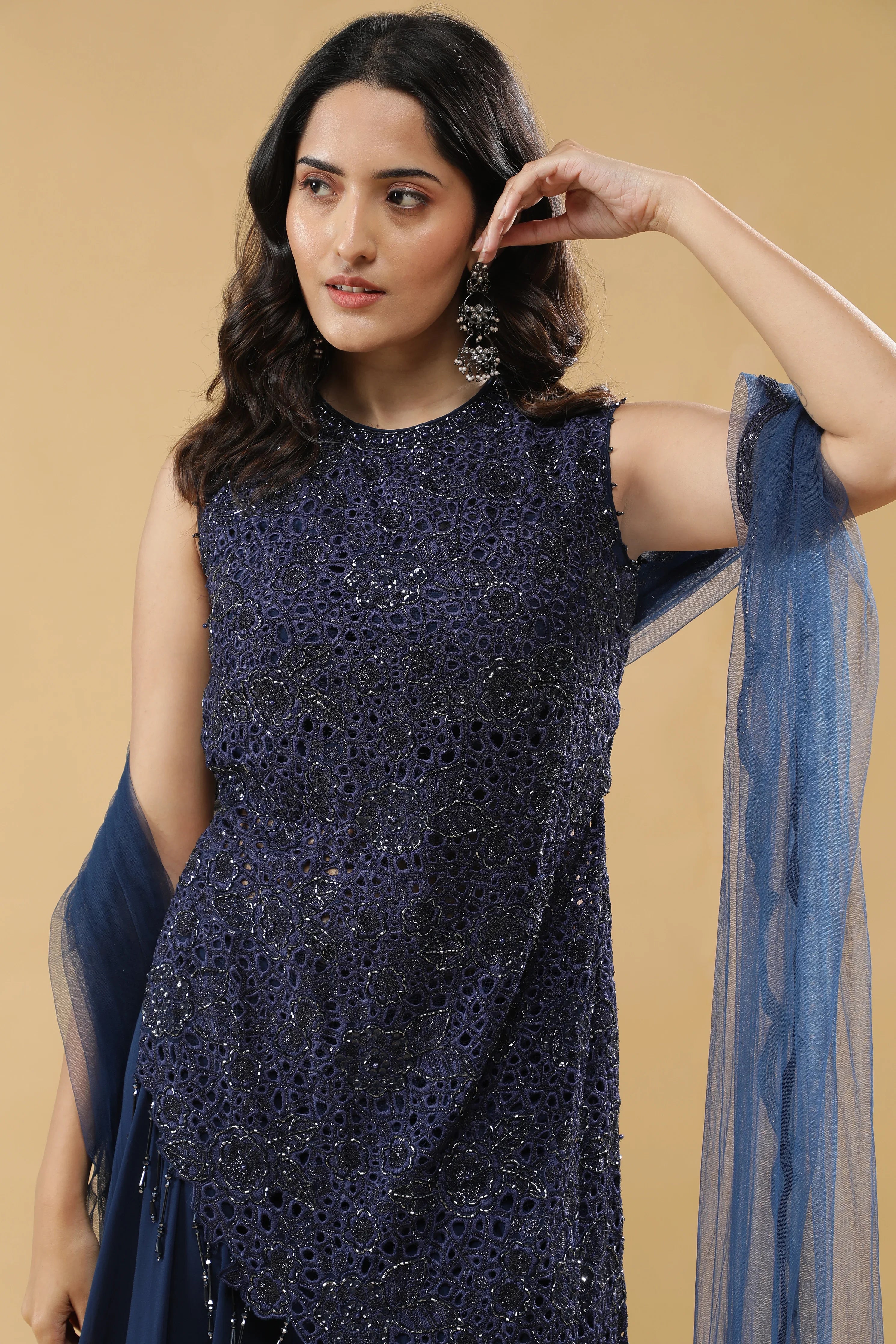 Blue Georgette Palazzo Set - Mokshaa