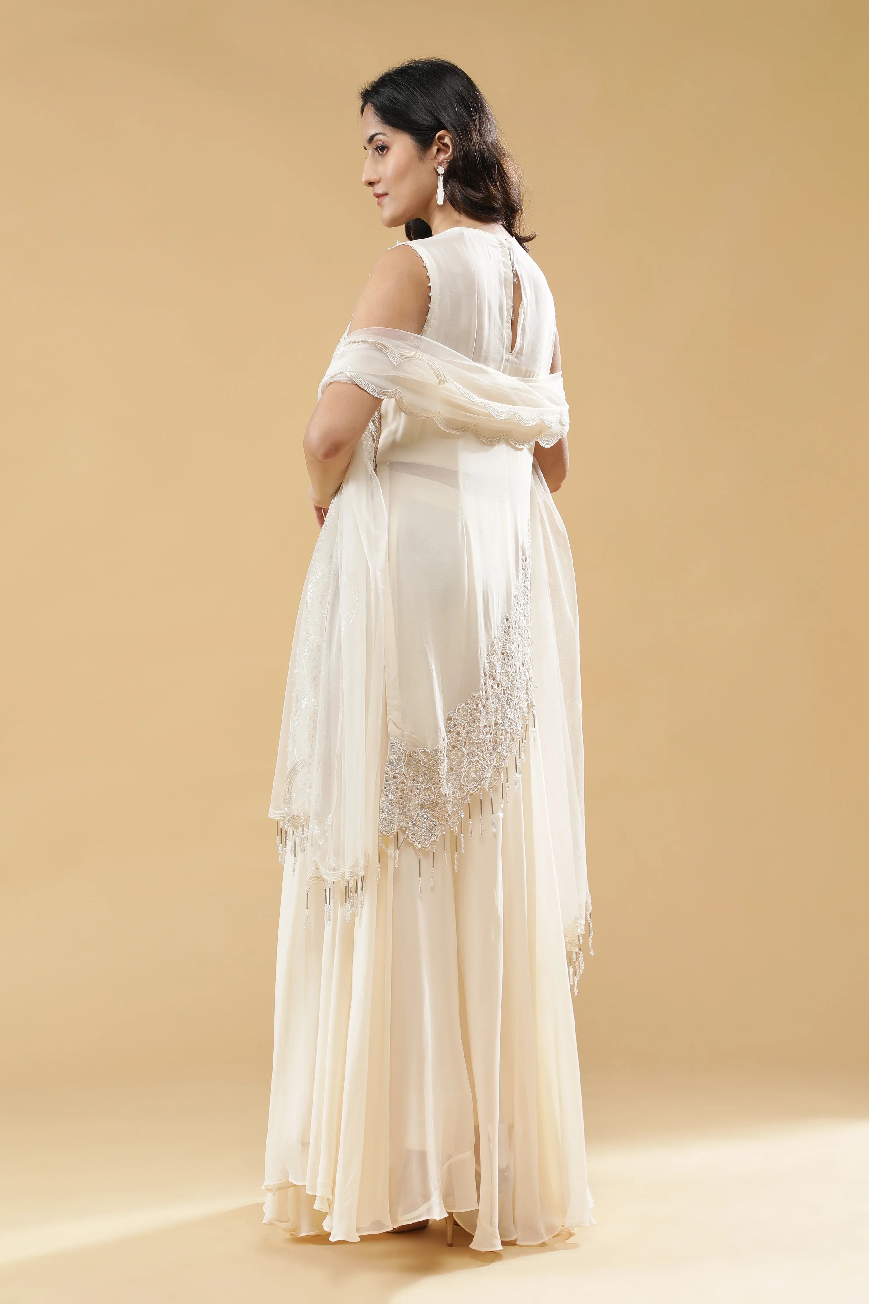 Cream Georgette Palazzo Set - Mokshaa
