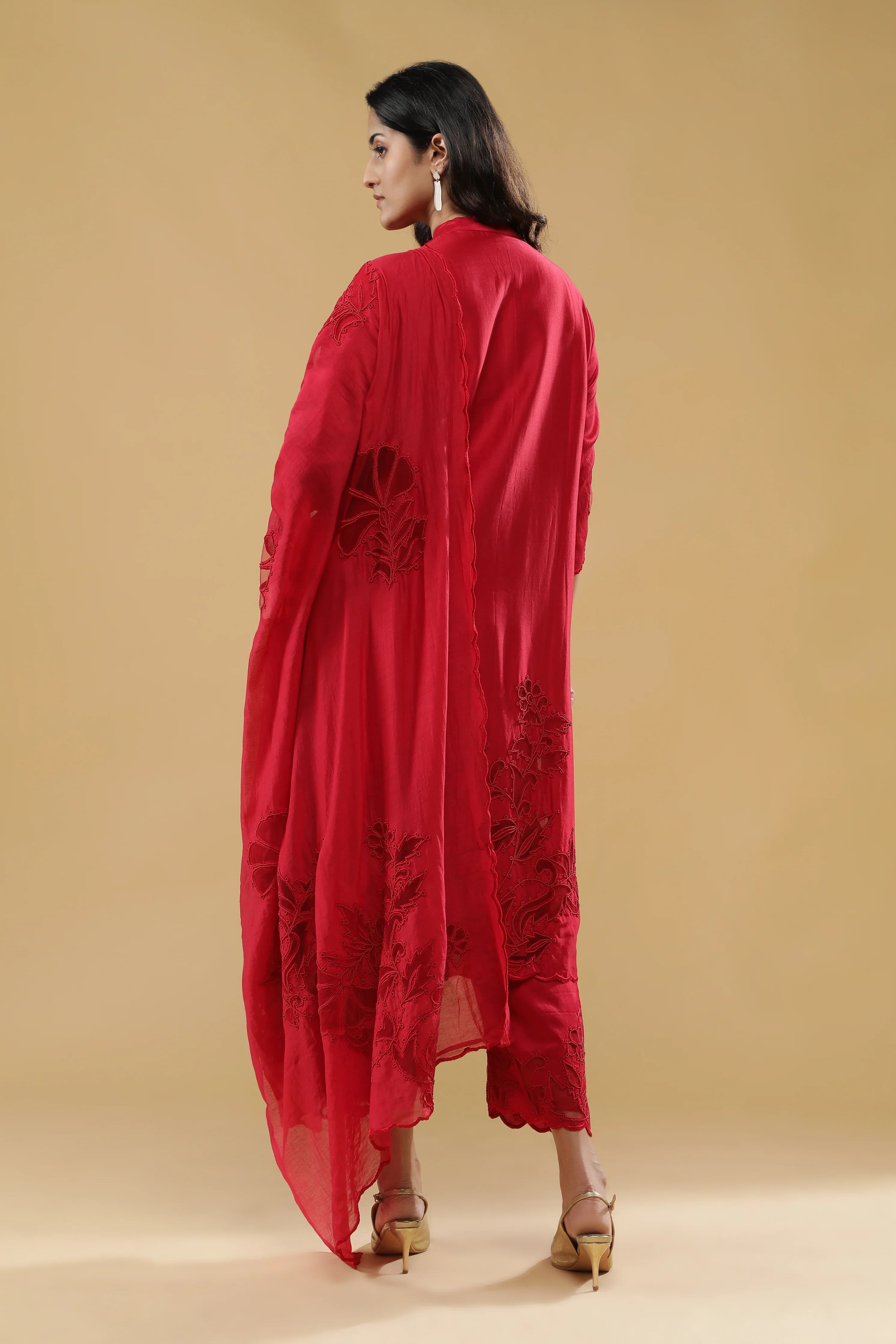 Red Chanderi Silk Salwar Set - Mokshaa
