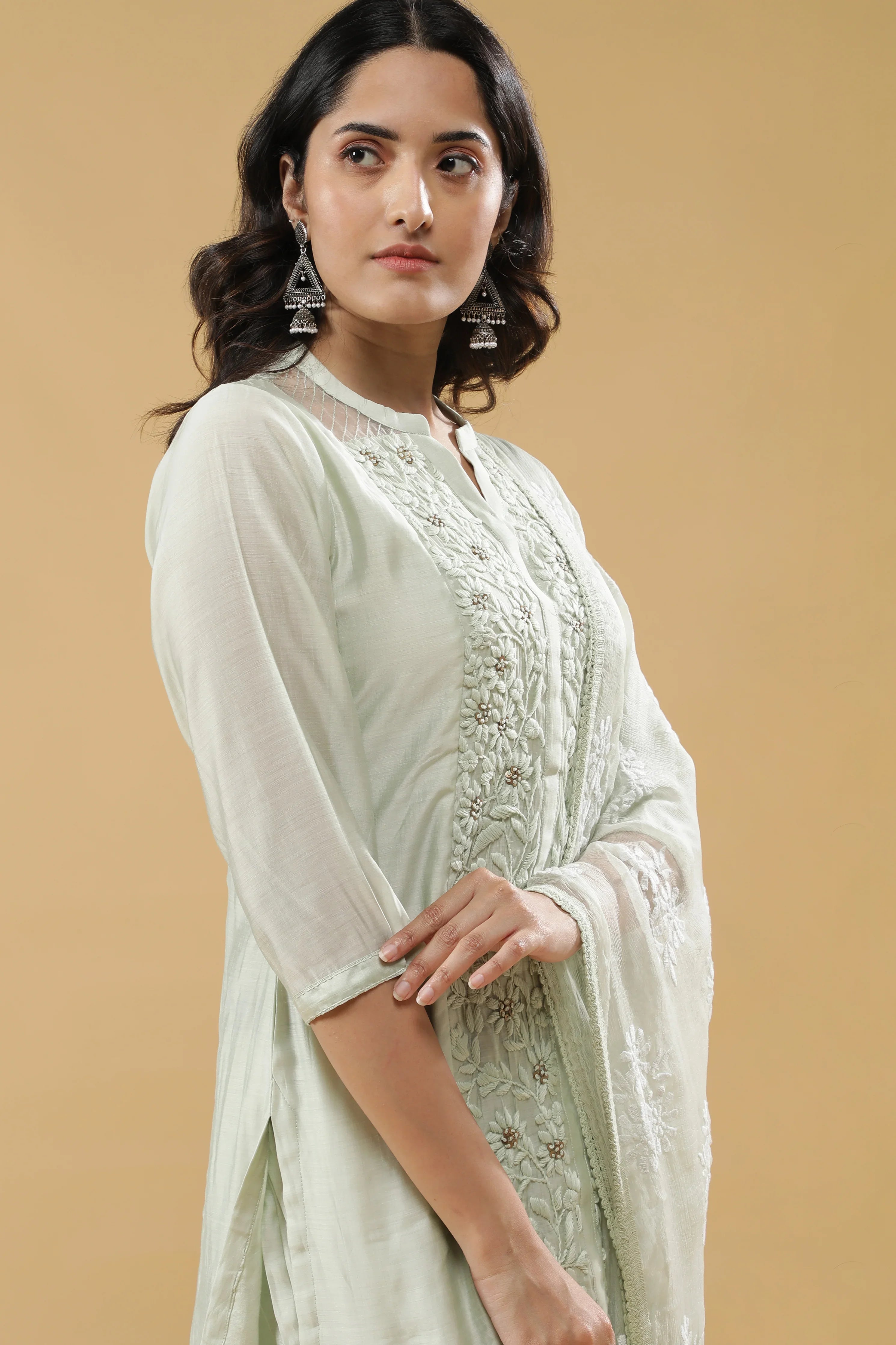 Light Green Chanderi Salwar Set - Mokshaa