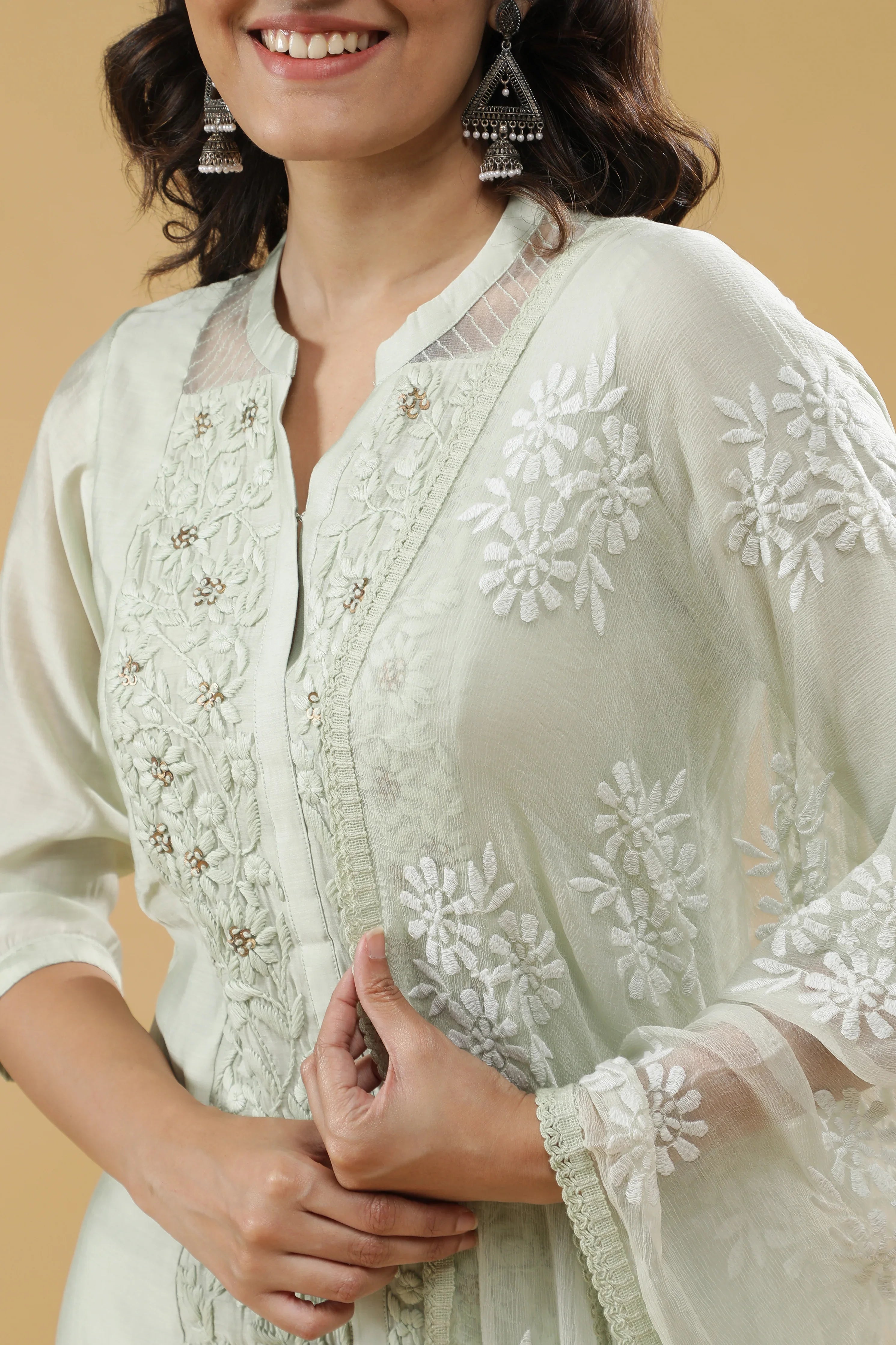 Light Green Chanderi Salwar Set - Mokshaa