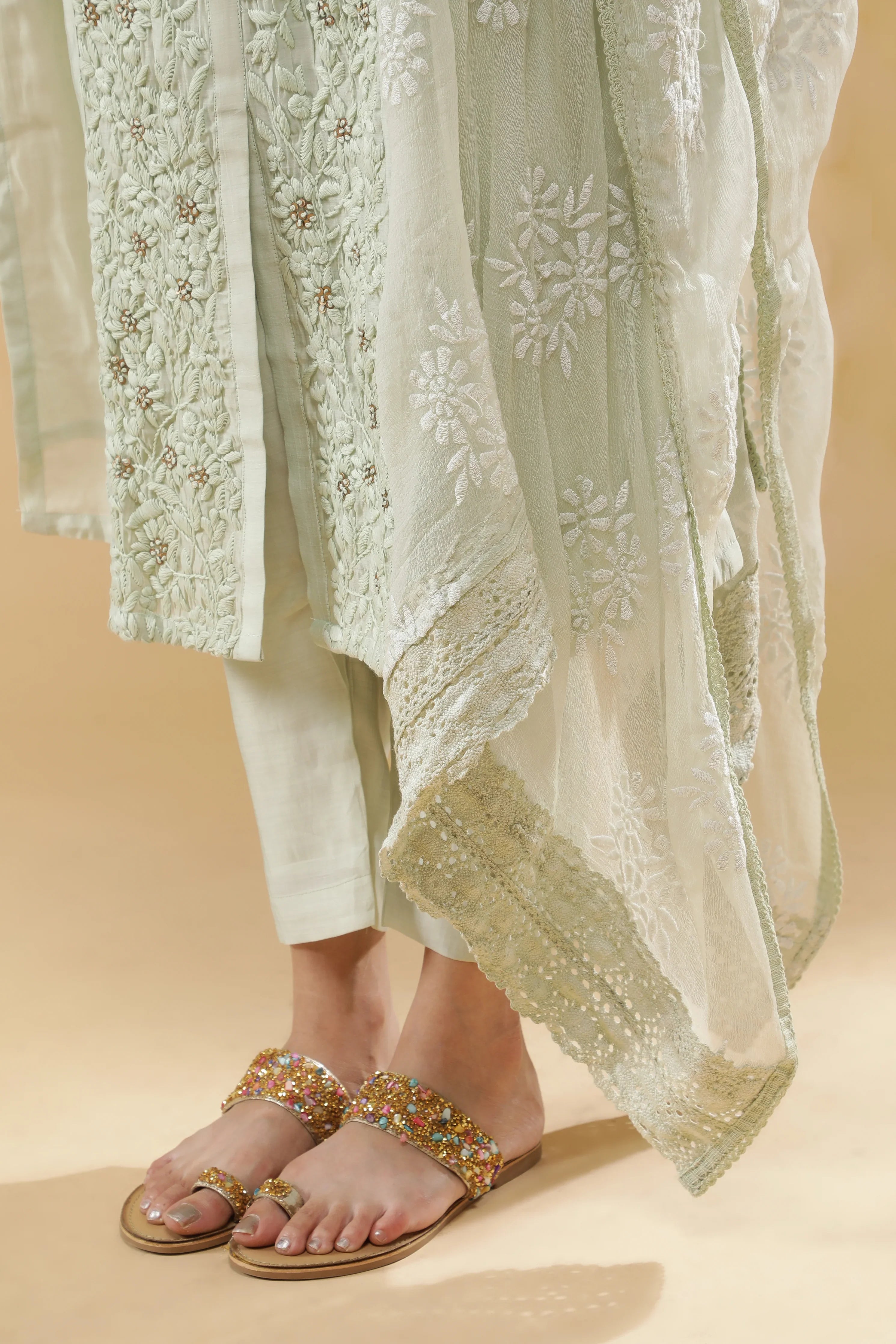 Light Green Chanderi Salwar Set - Mokshaa