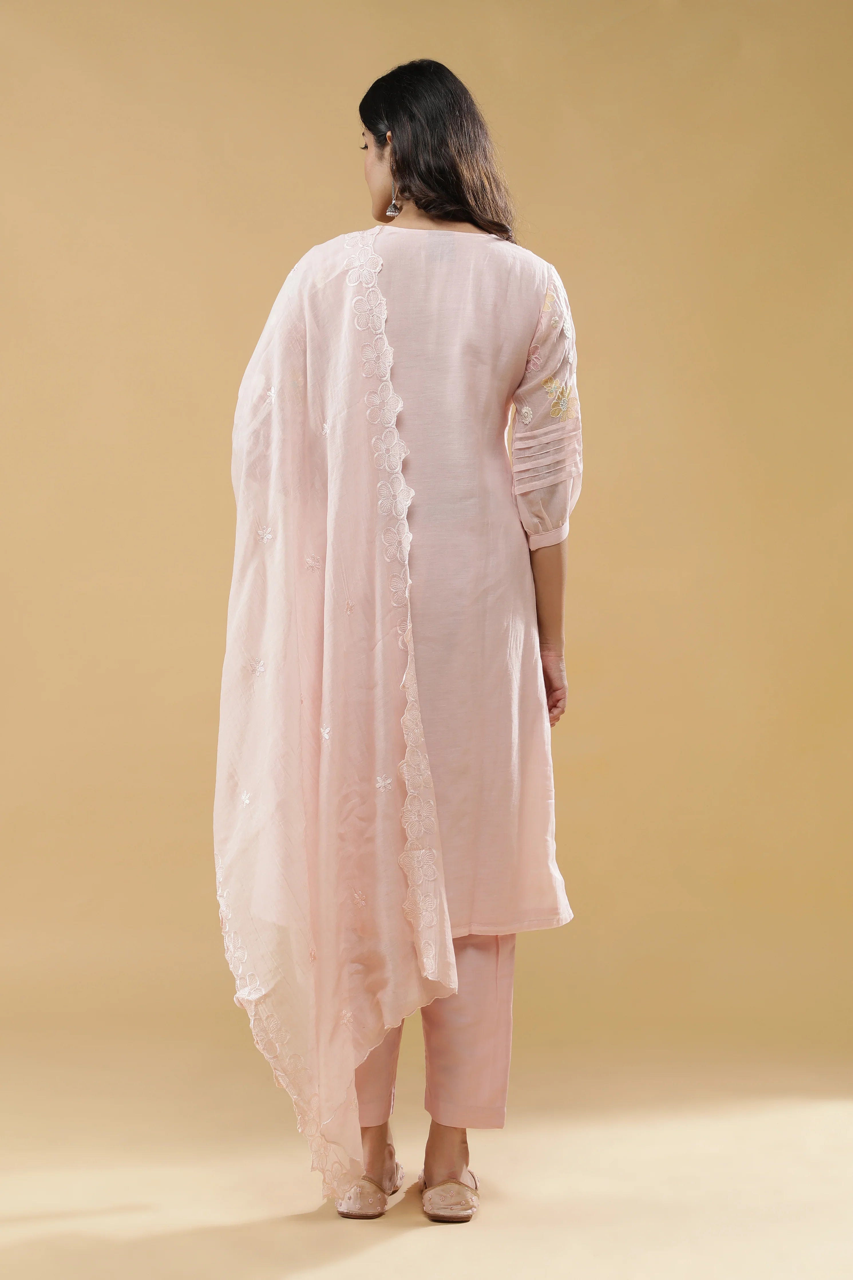 Baby Pink Mul Chanderi Straight-Cut Salwar Set - Mokshaa