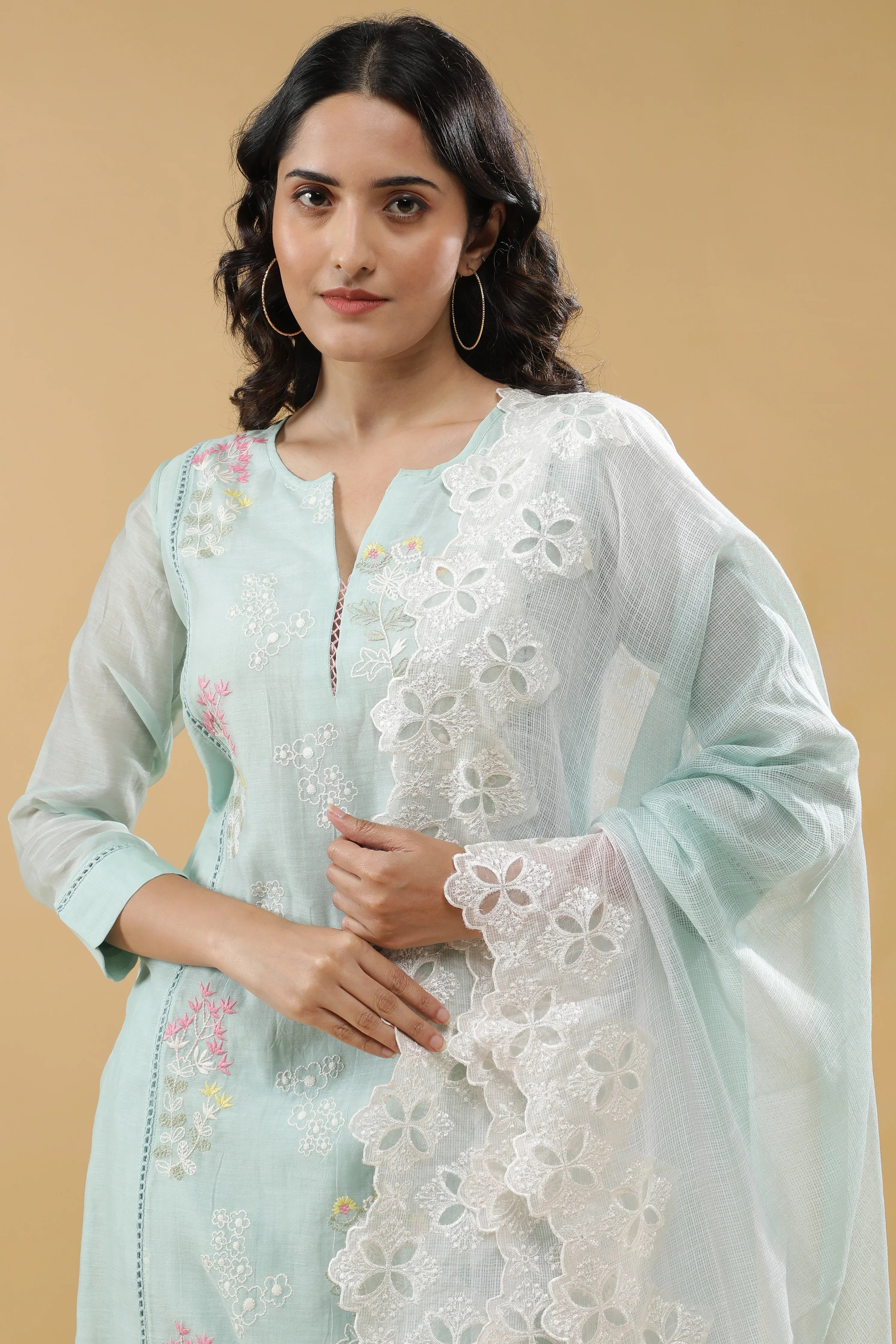 Sky Blue Mul Chanderi Salwar set - Mokshaa