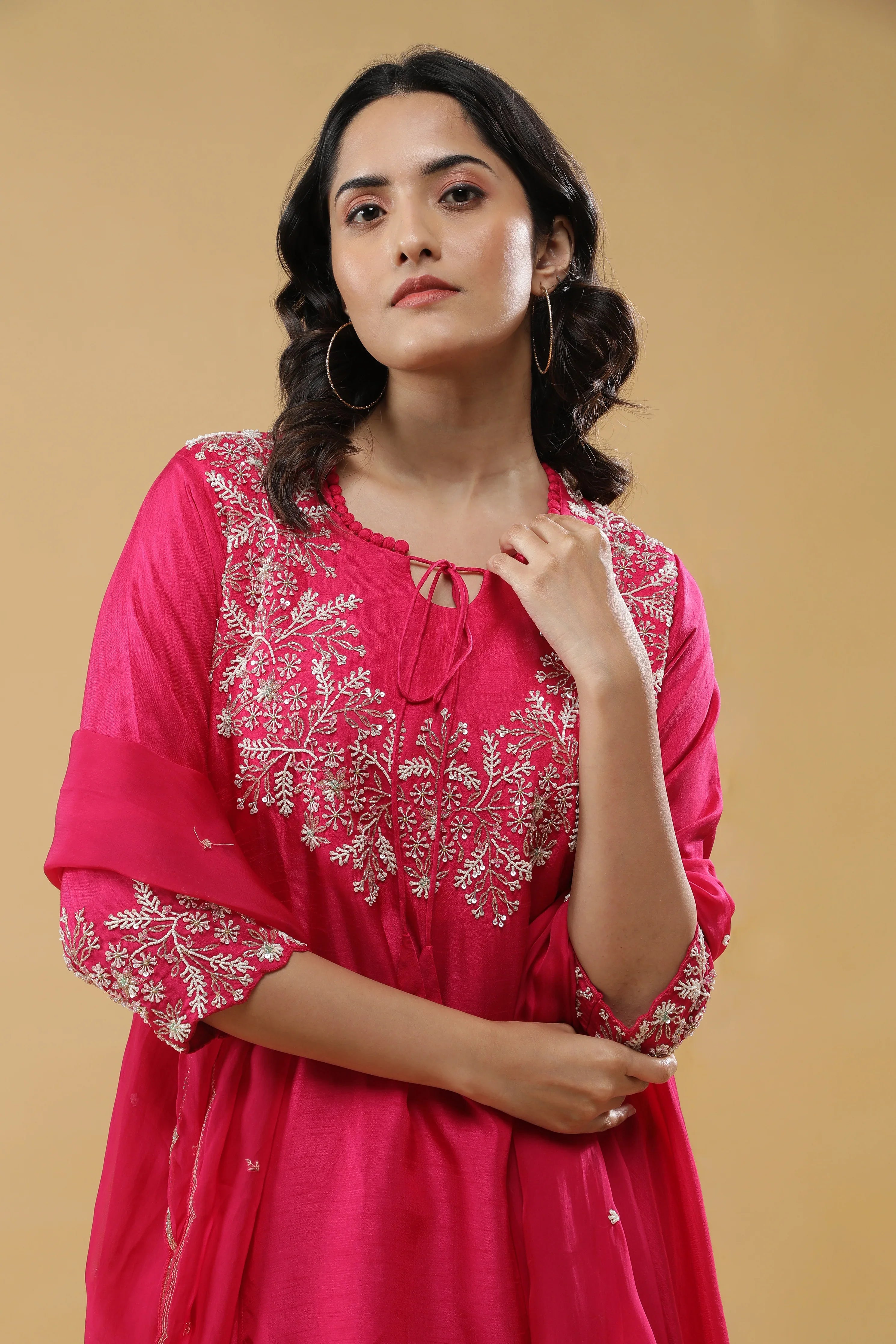 Pink Embroidered Kurta Set - Mokshaa