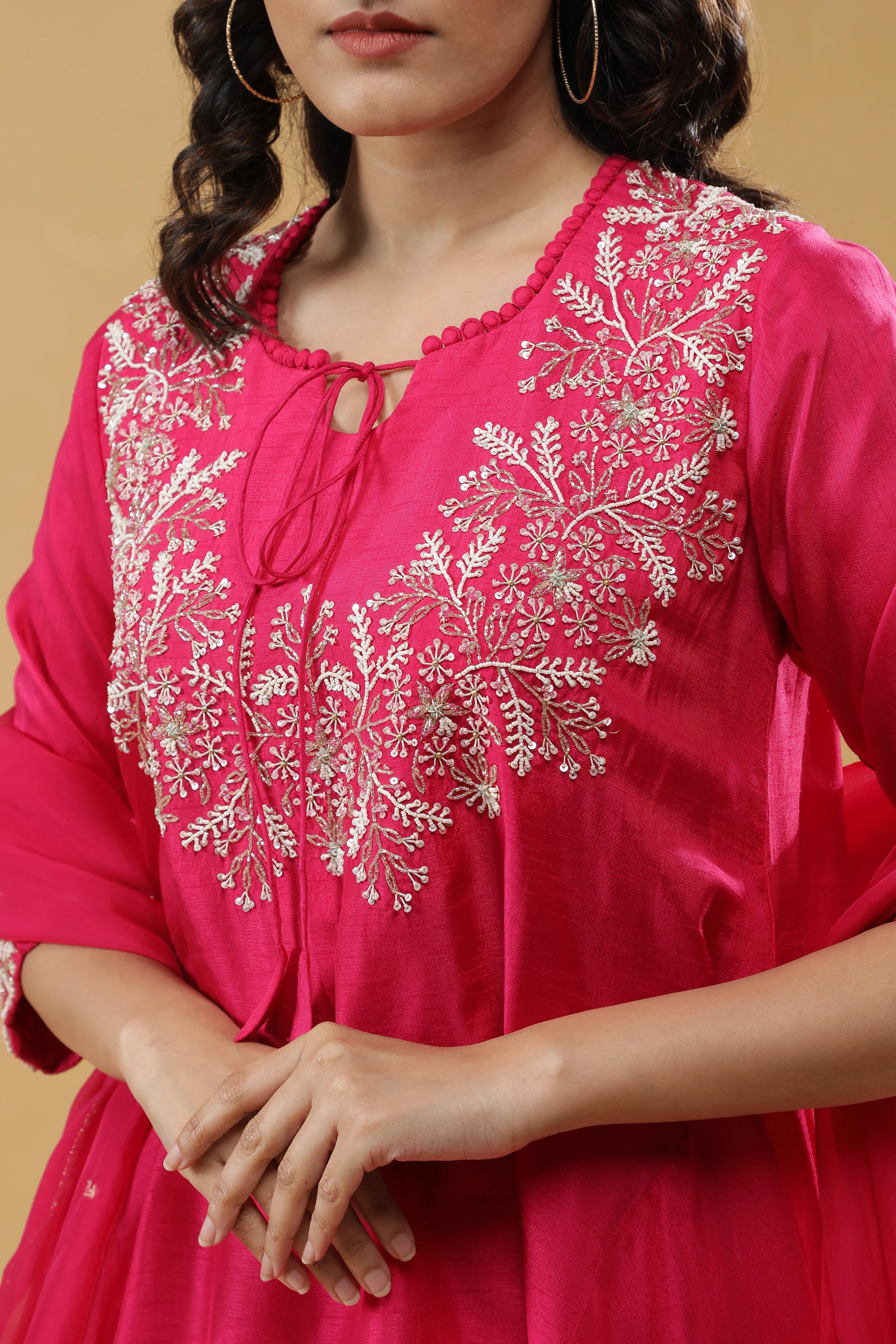Pink Embroidered Kurta Set - Mokshaa