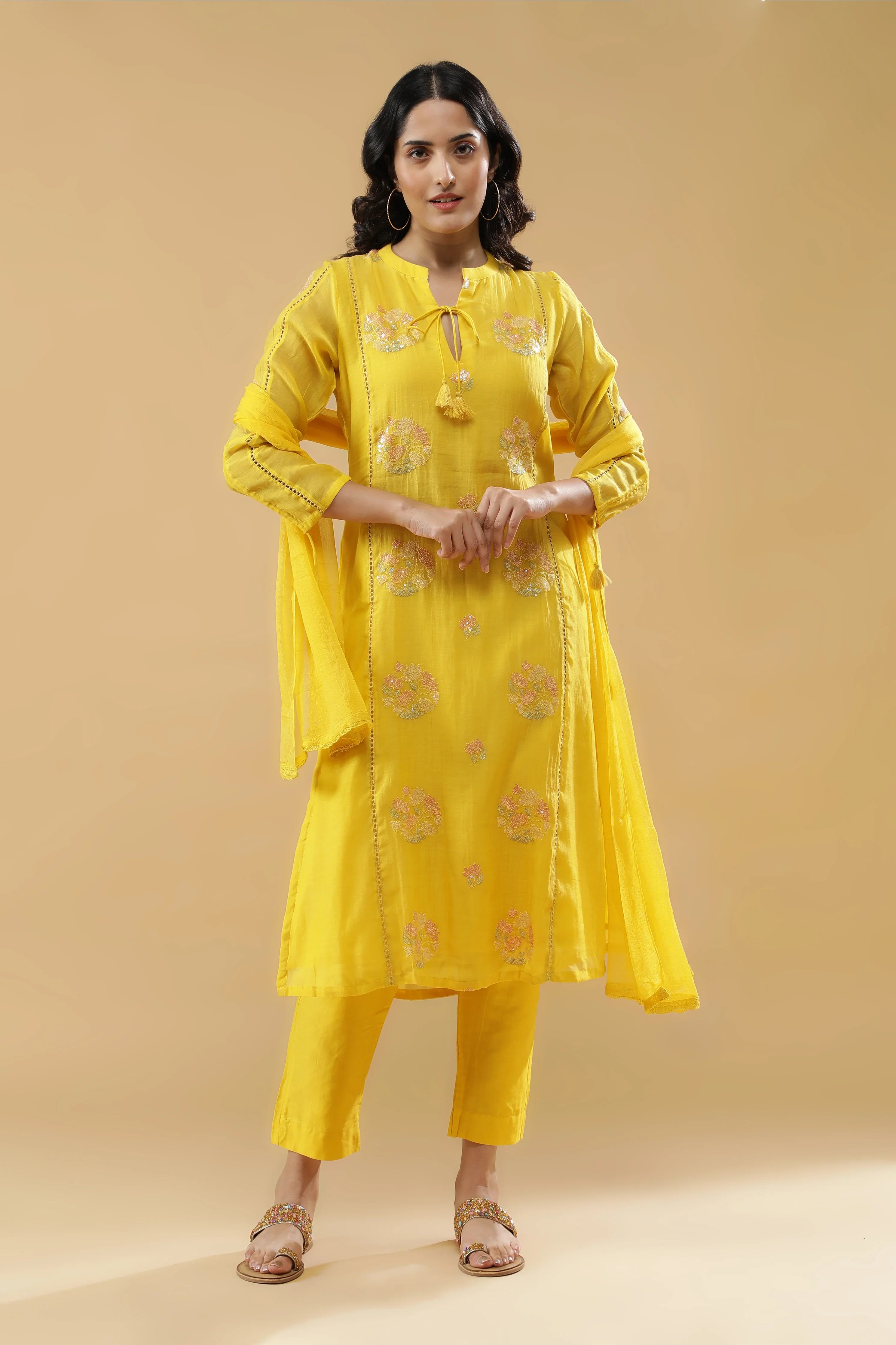 Yellow Mul Cotton Kurta Set - Mokshaa