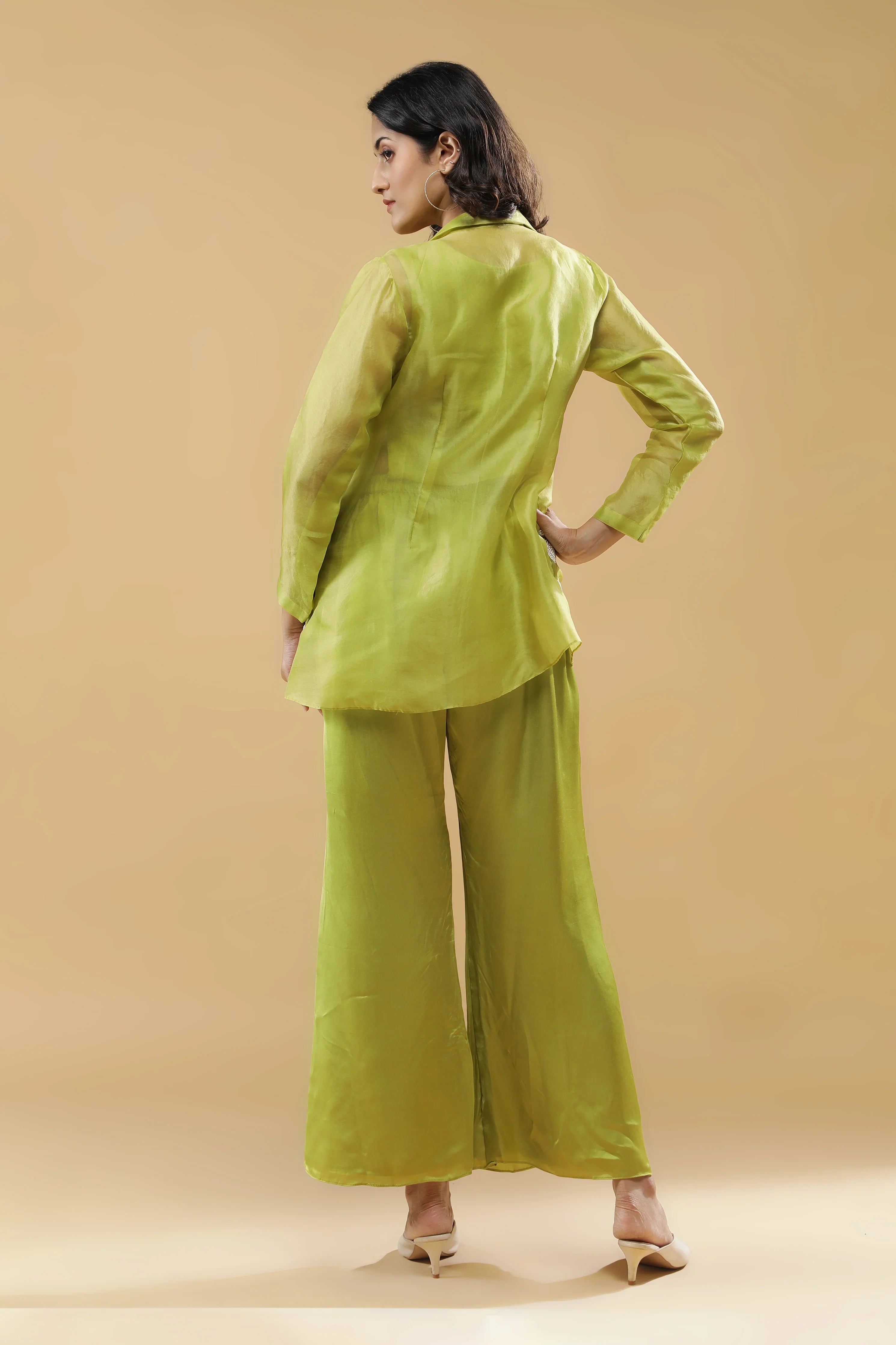 Green Organza Jacket Set - Mokshaa