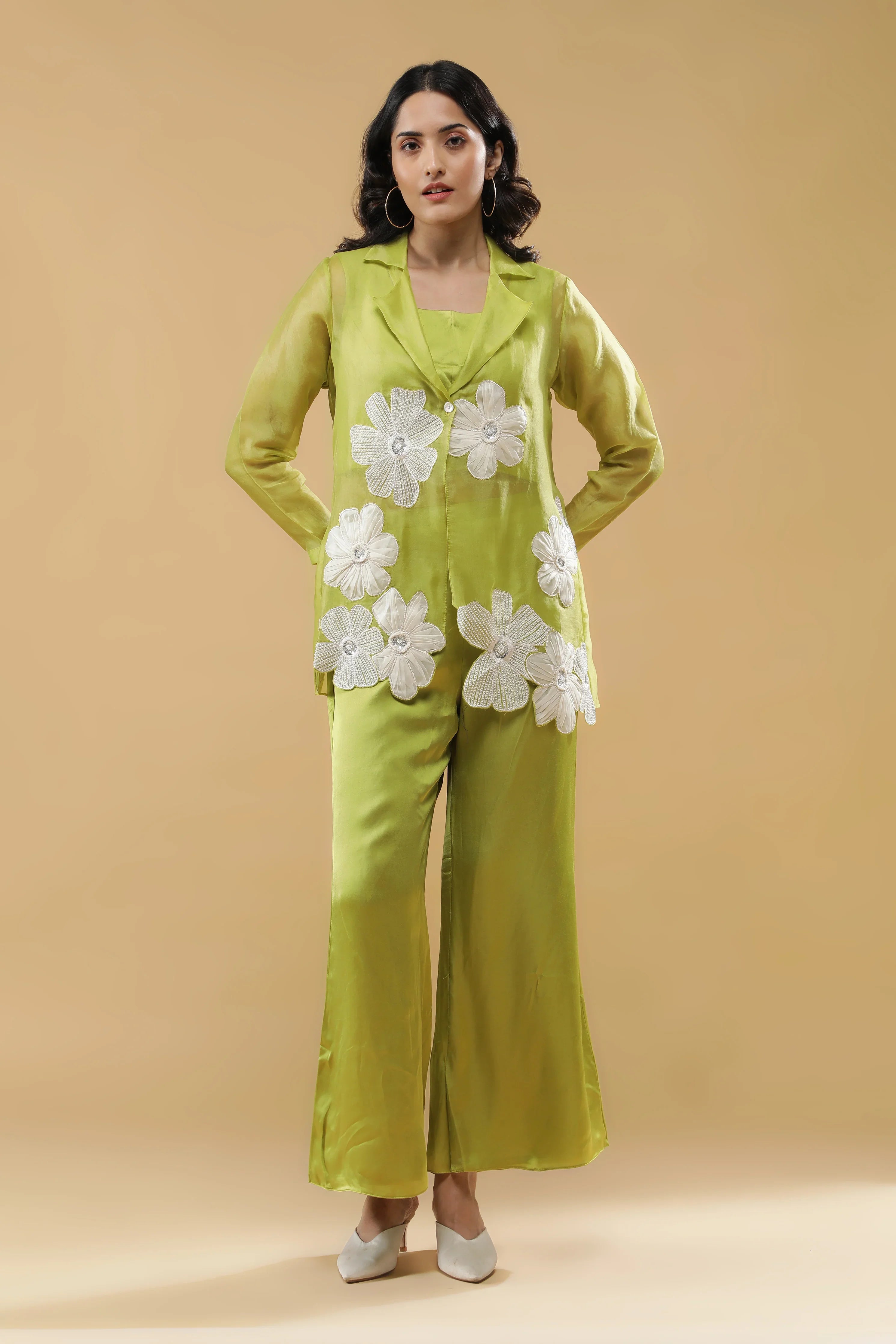 Green Organza Jacket Set - Mokshaa