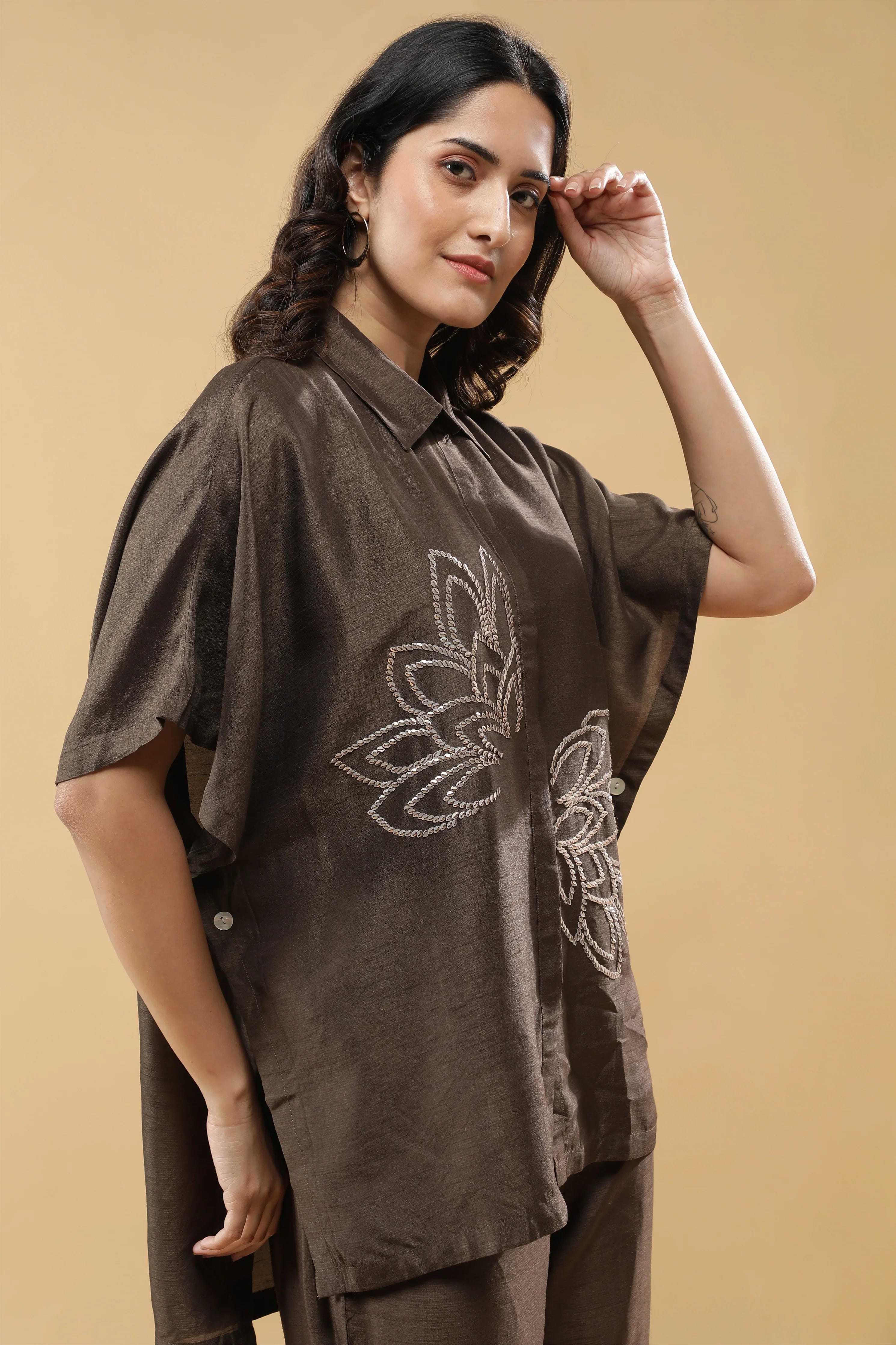 Brown silk Co-ord Set - Mokshaa