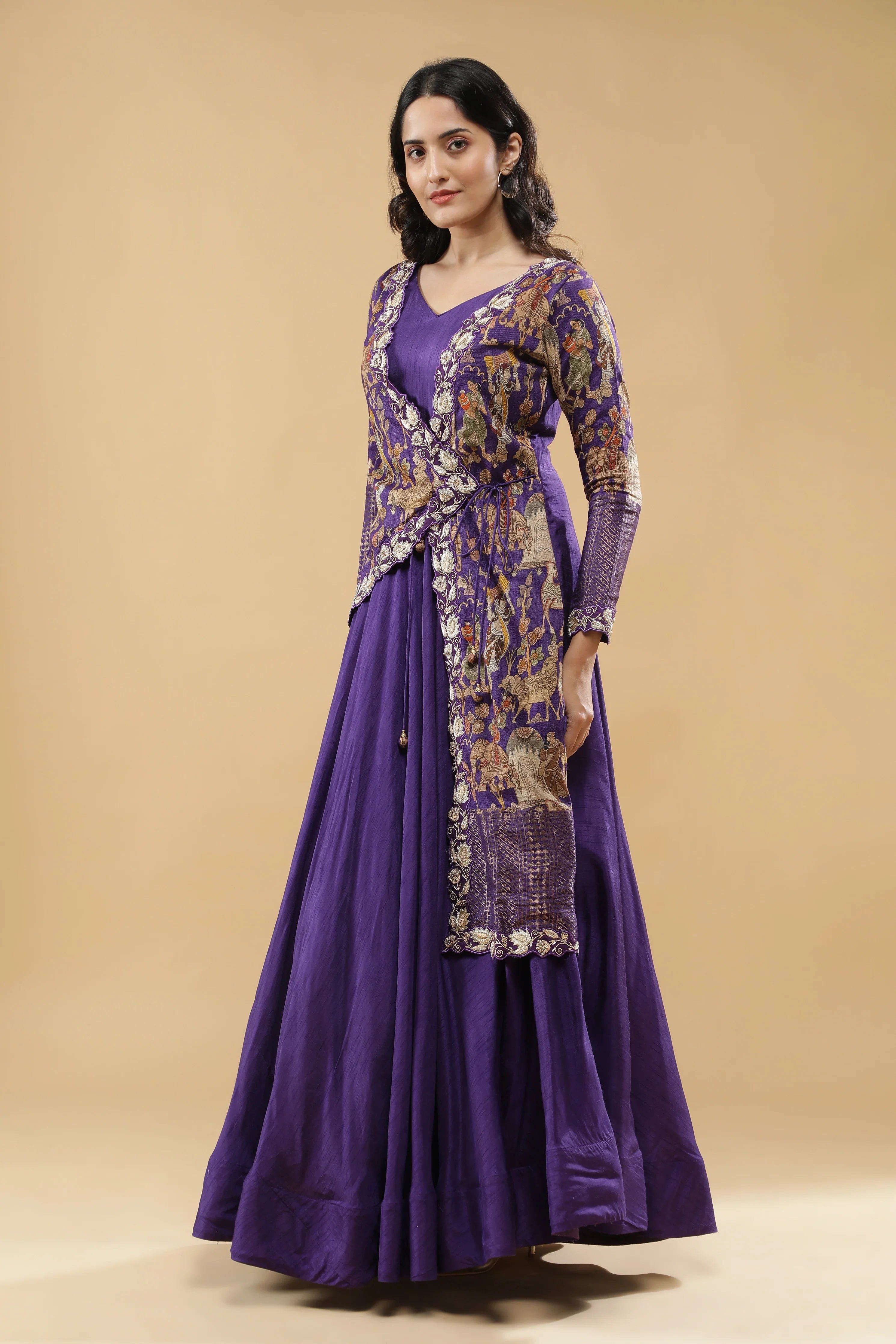 Purple Silk Anarkali Set - Mokshaa