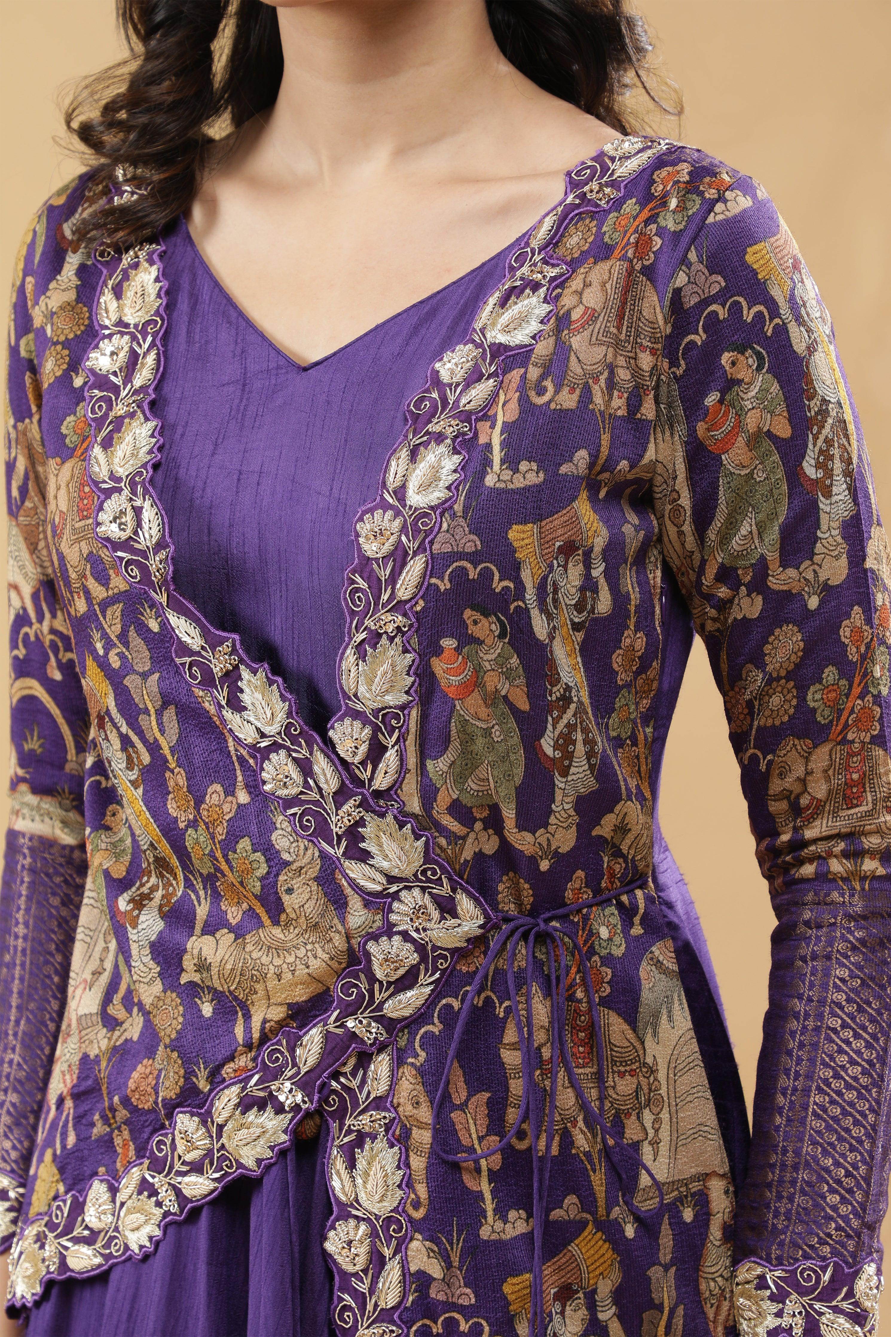 Purple Silk Anarkali Set - Mokshaa