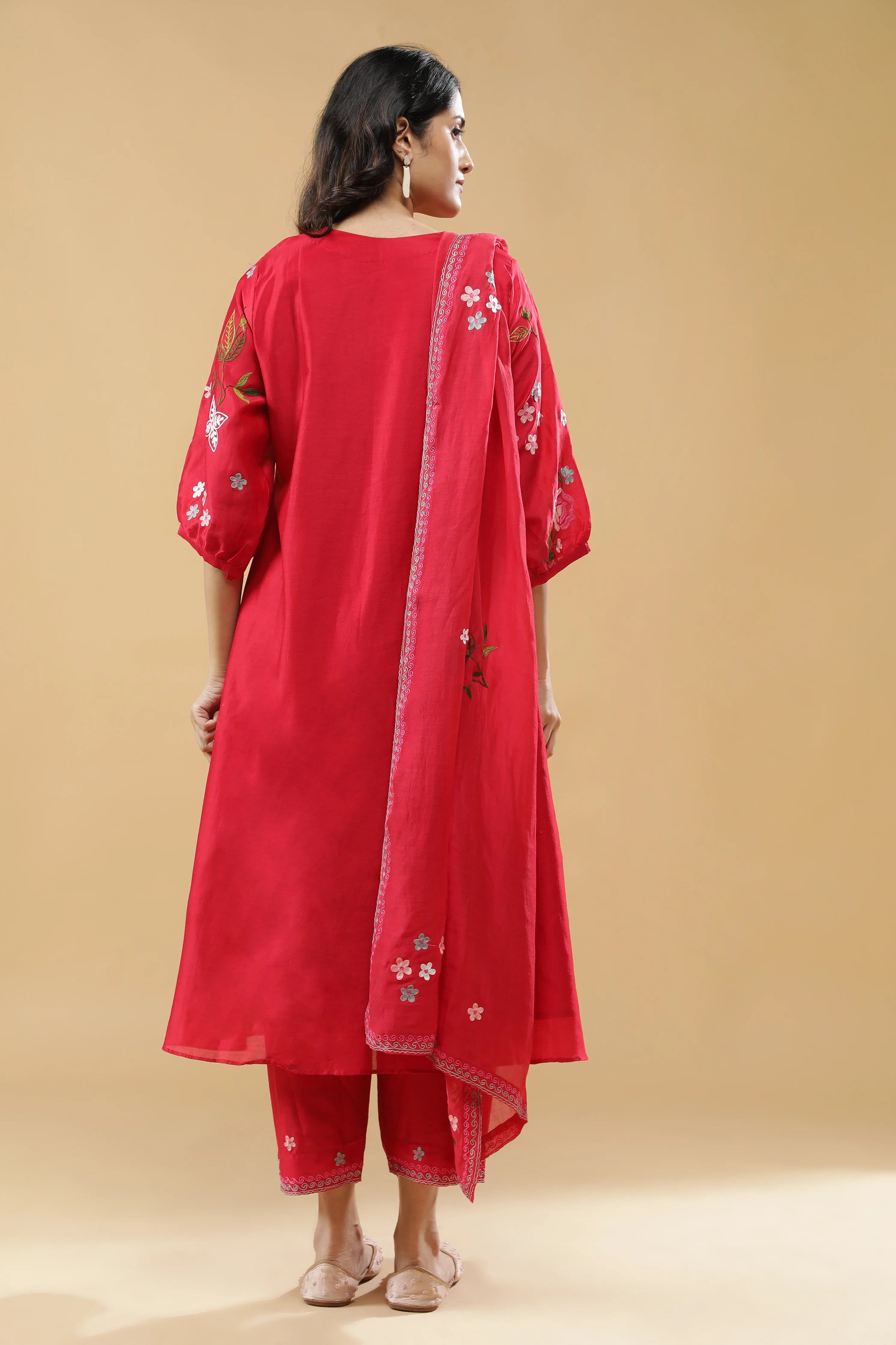 Crimson Red A-Line Cotton Suit Set - Mokshaa