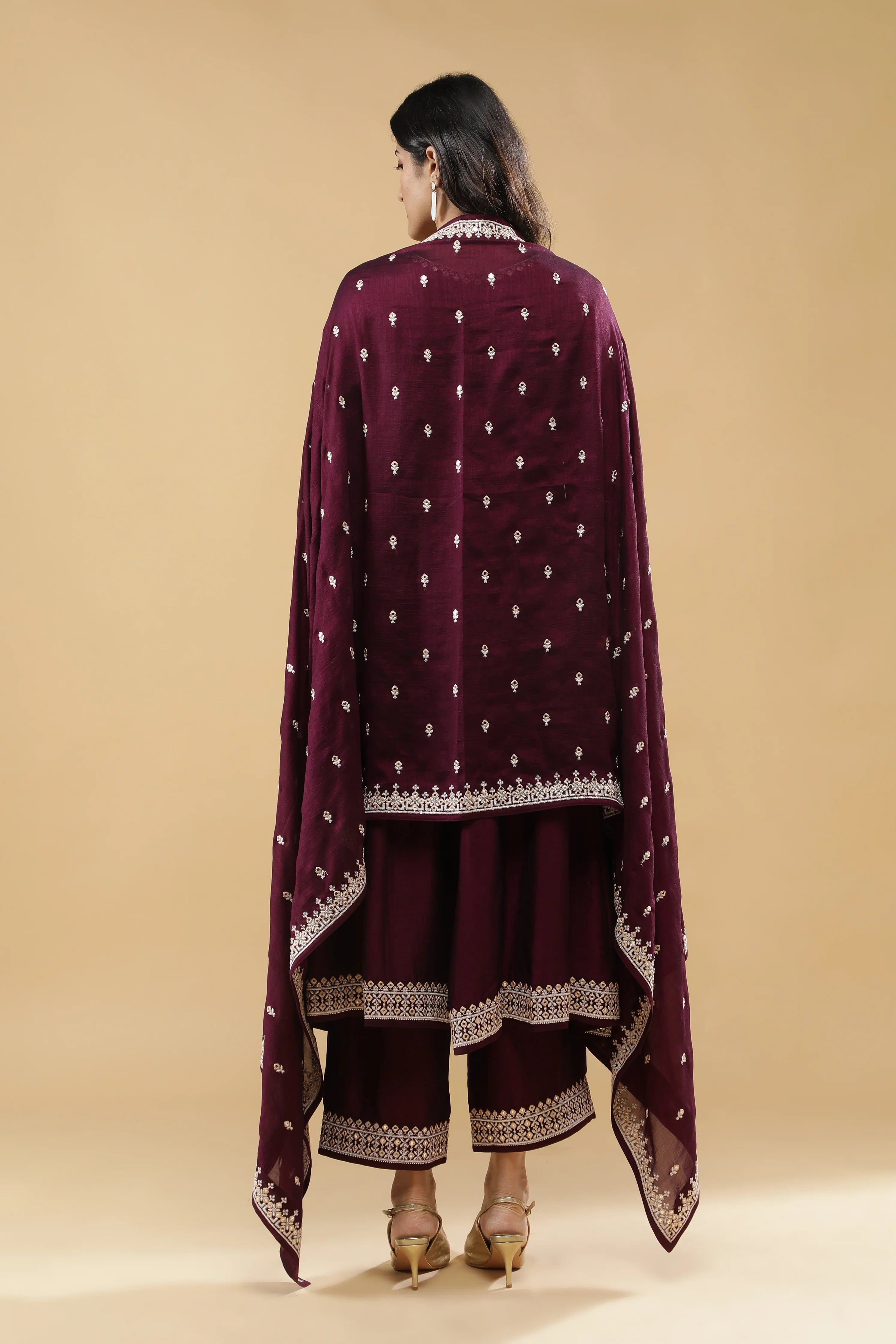 Wine Silk Kurta Set - Mokshaa