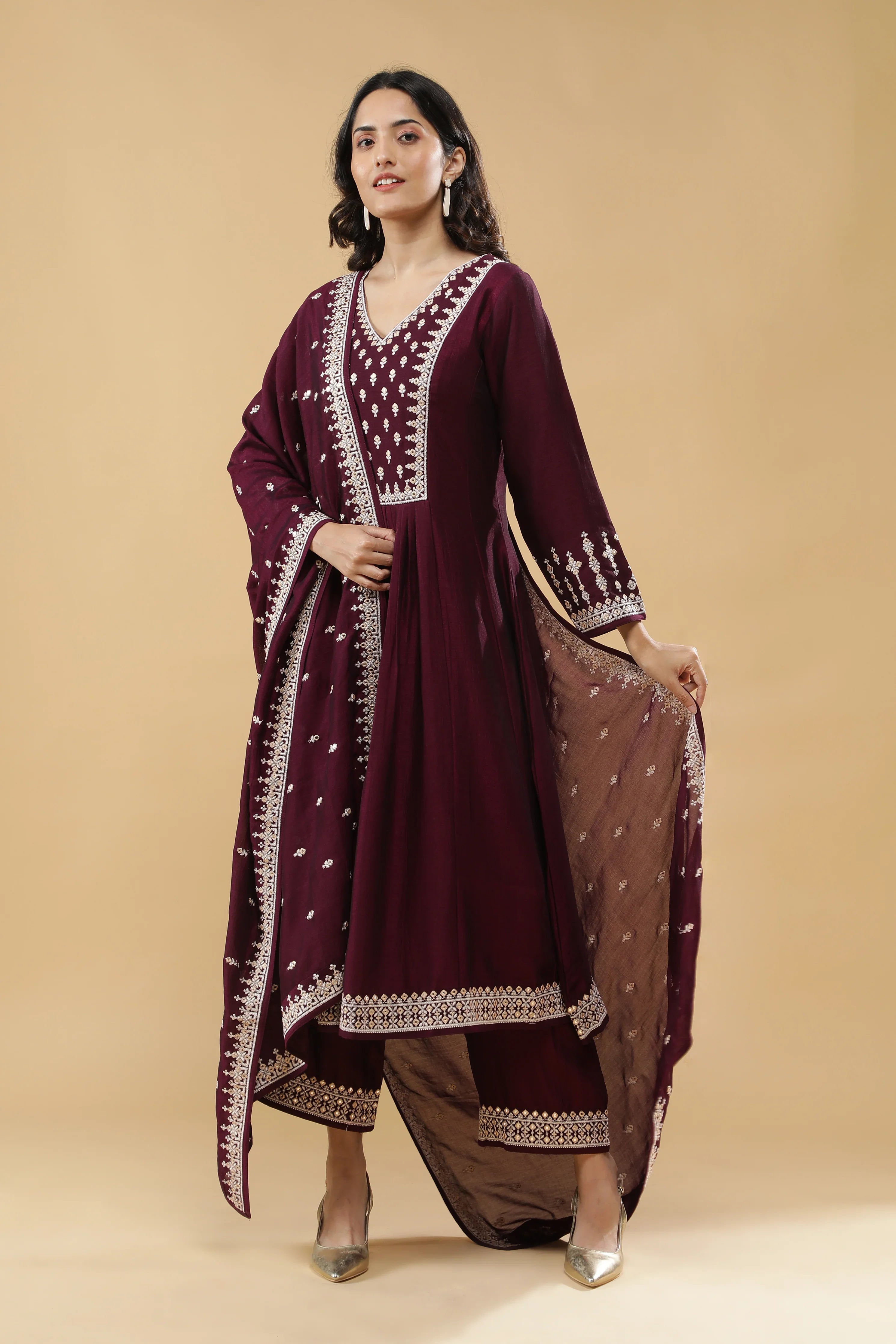 Wine Silk Kurta Set - Mokshaa