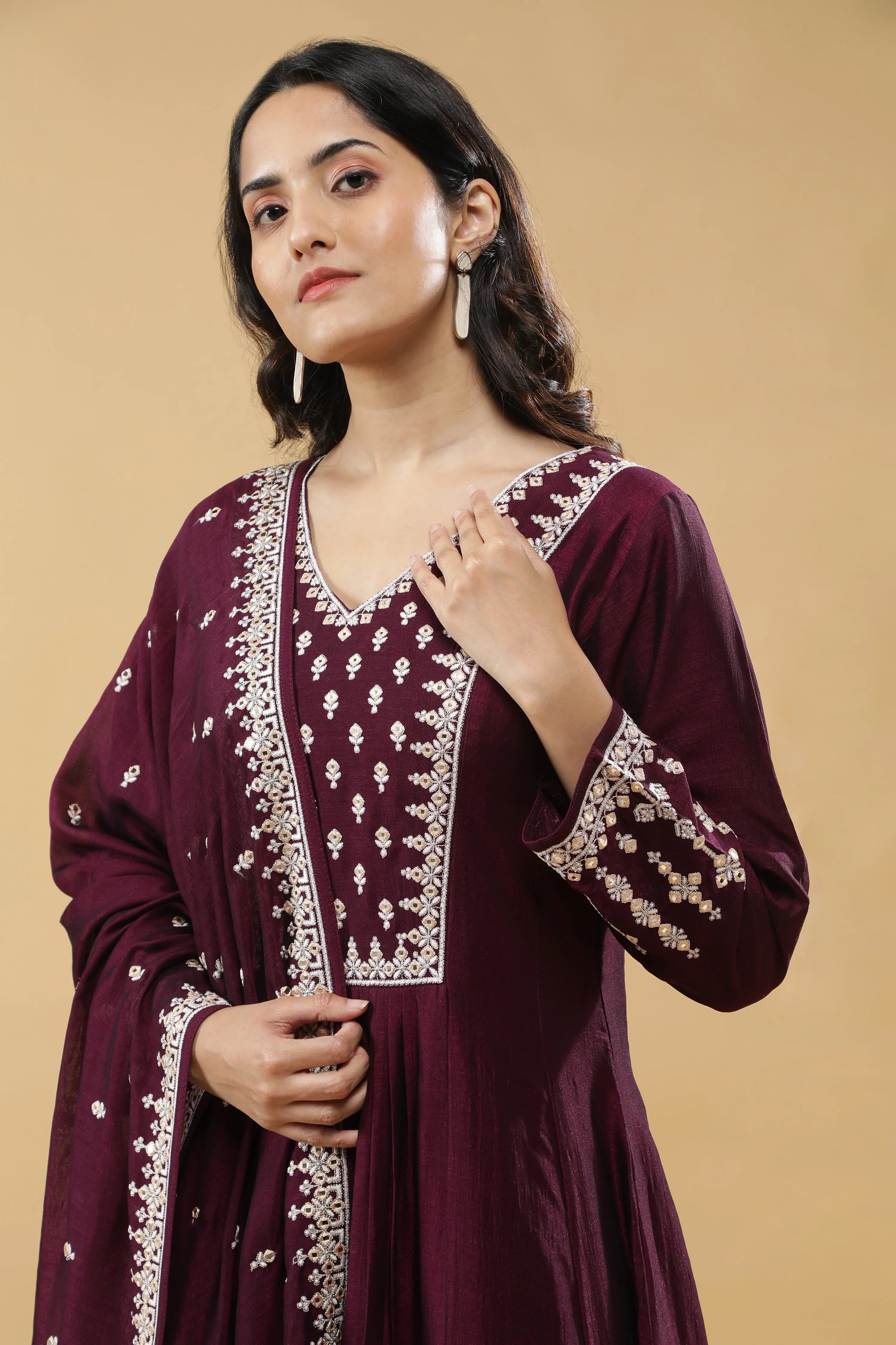 Wine Silk Kurta Set - Mokshaa