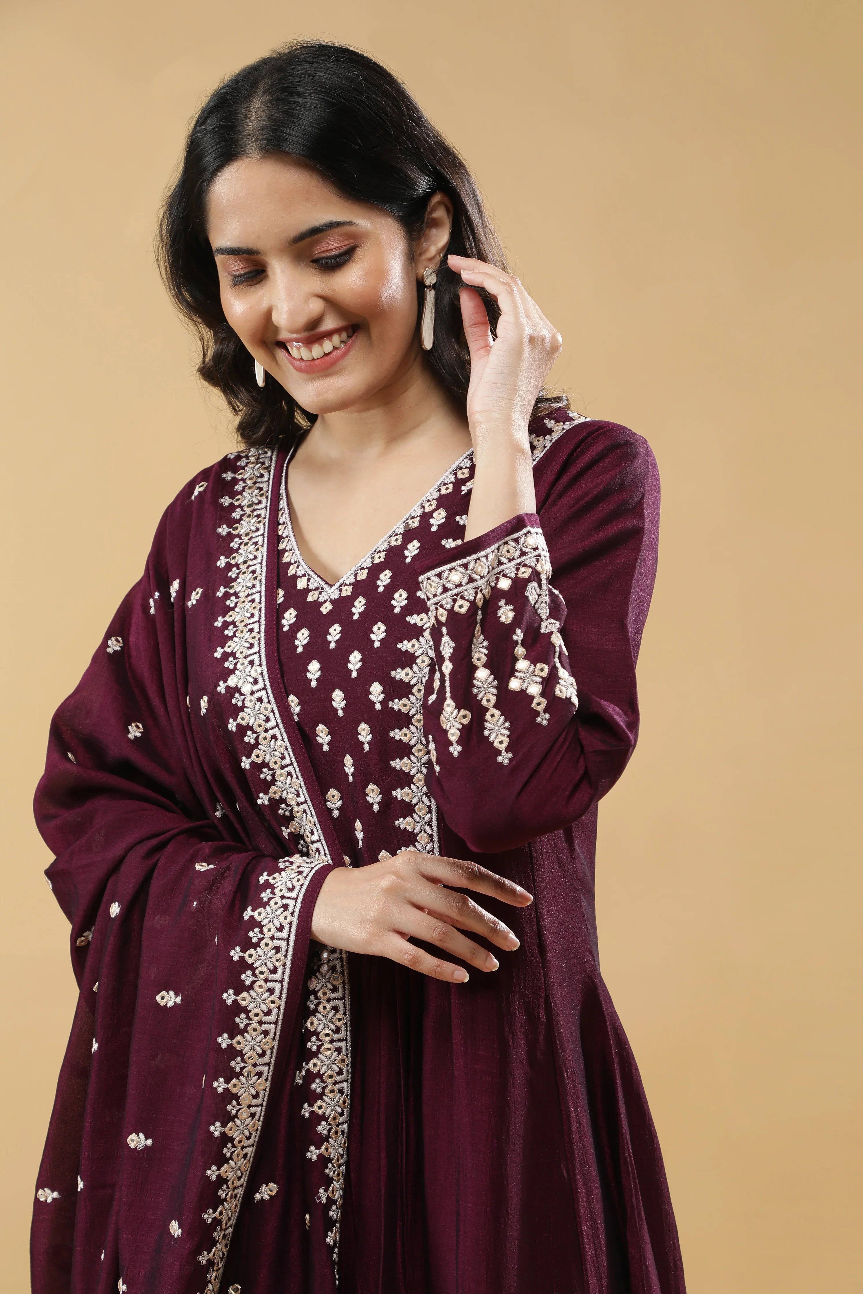 Wine Silk Kurta Set - Mokshaa