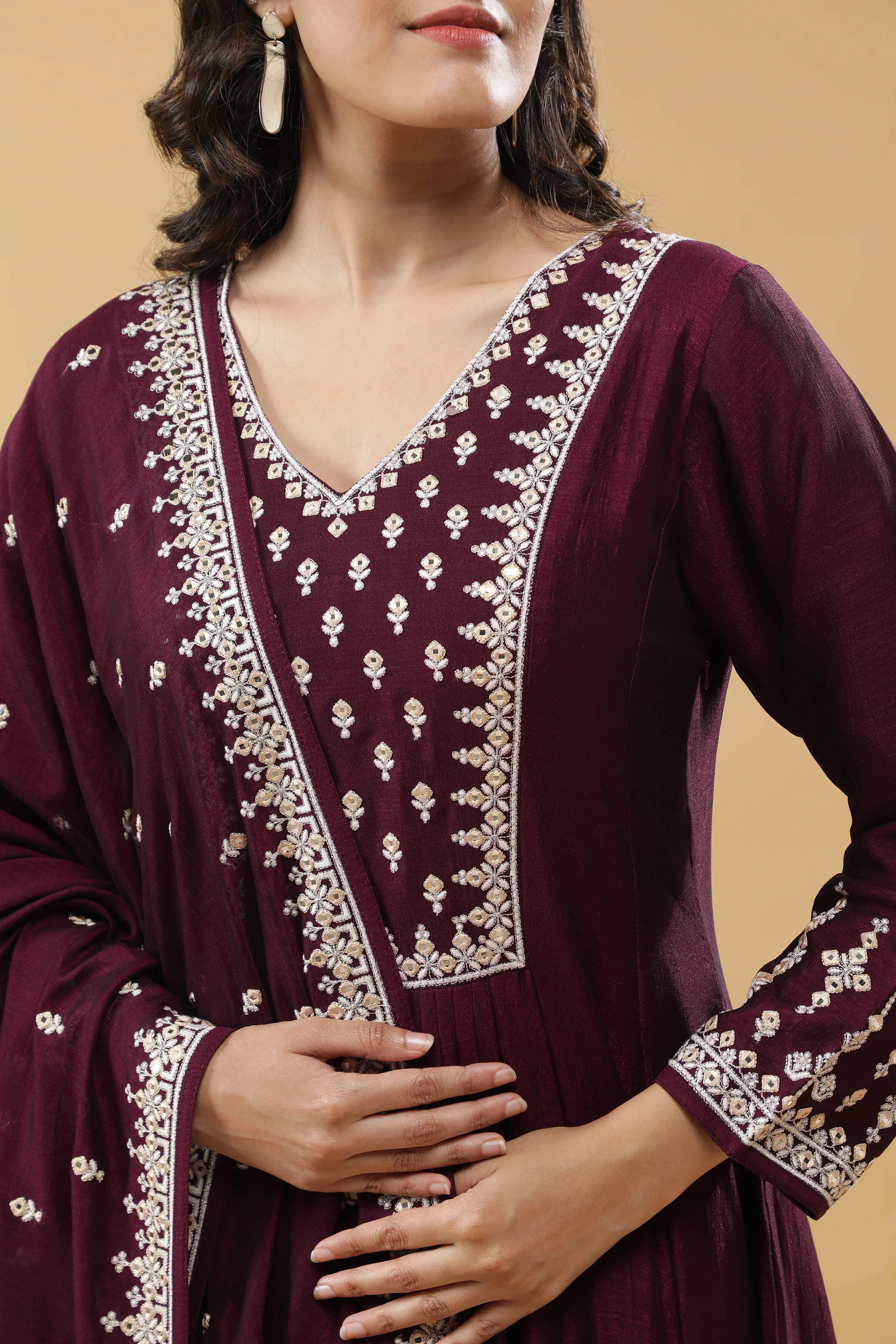 Wine Silk Kurta Set - Mokshaa