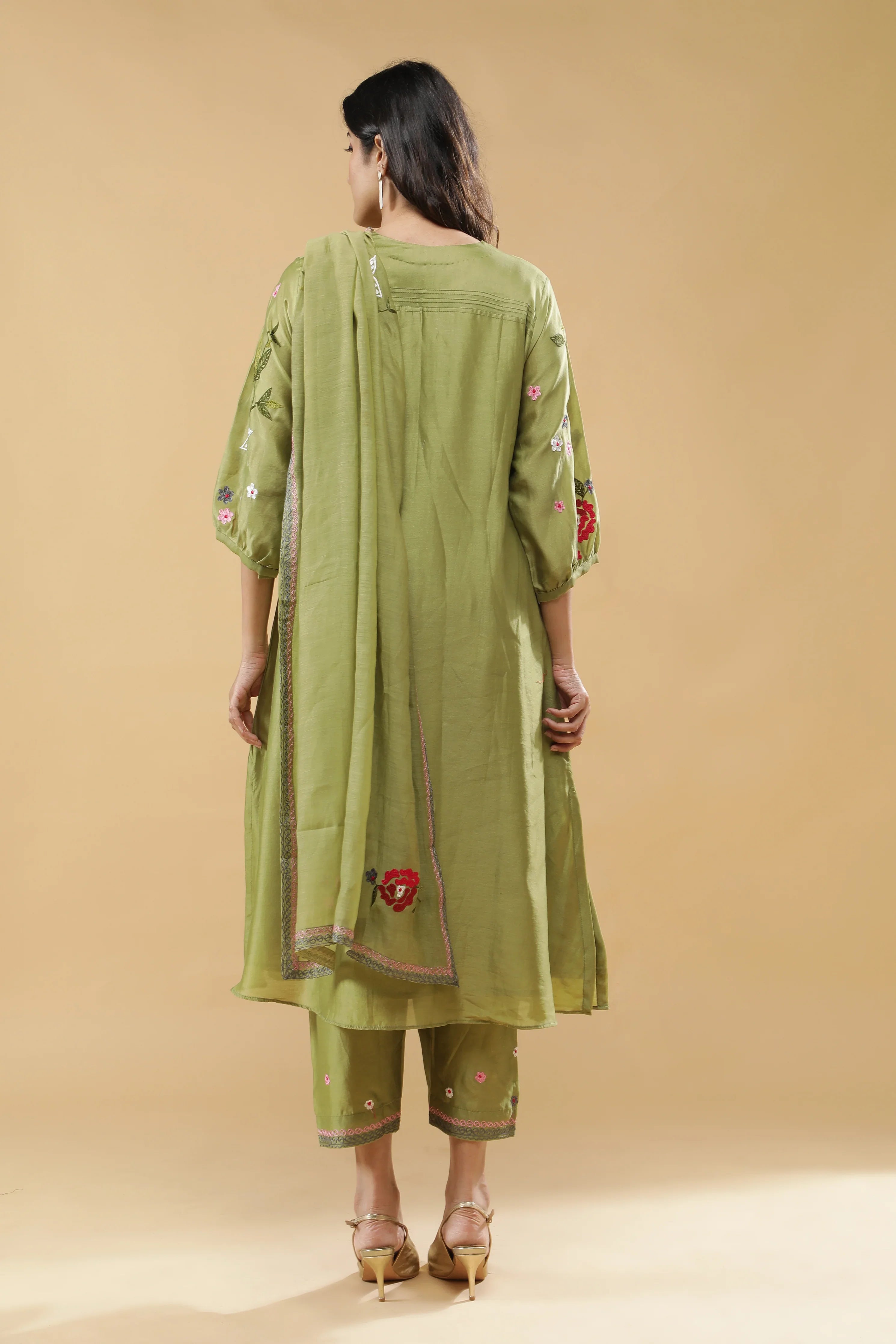 Sage Green Floral Embroidered Salwar Set - Mokshaa