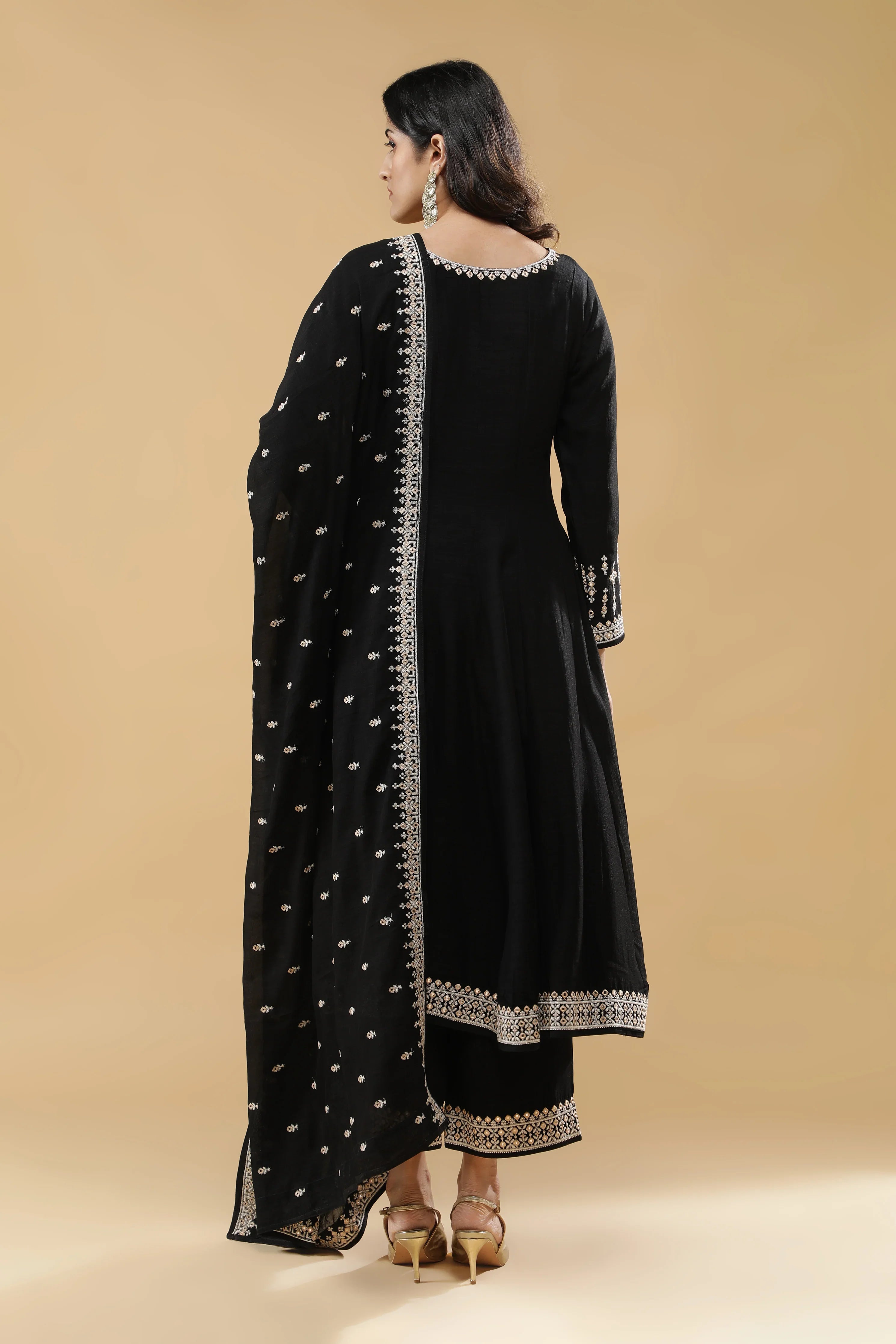 Black Silk Anarkali Set - Mokshaa