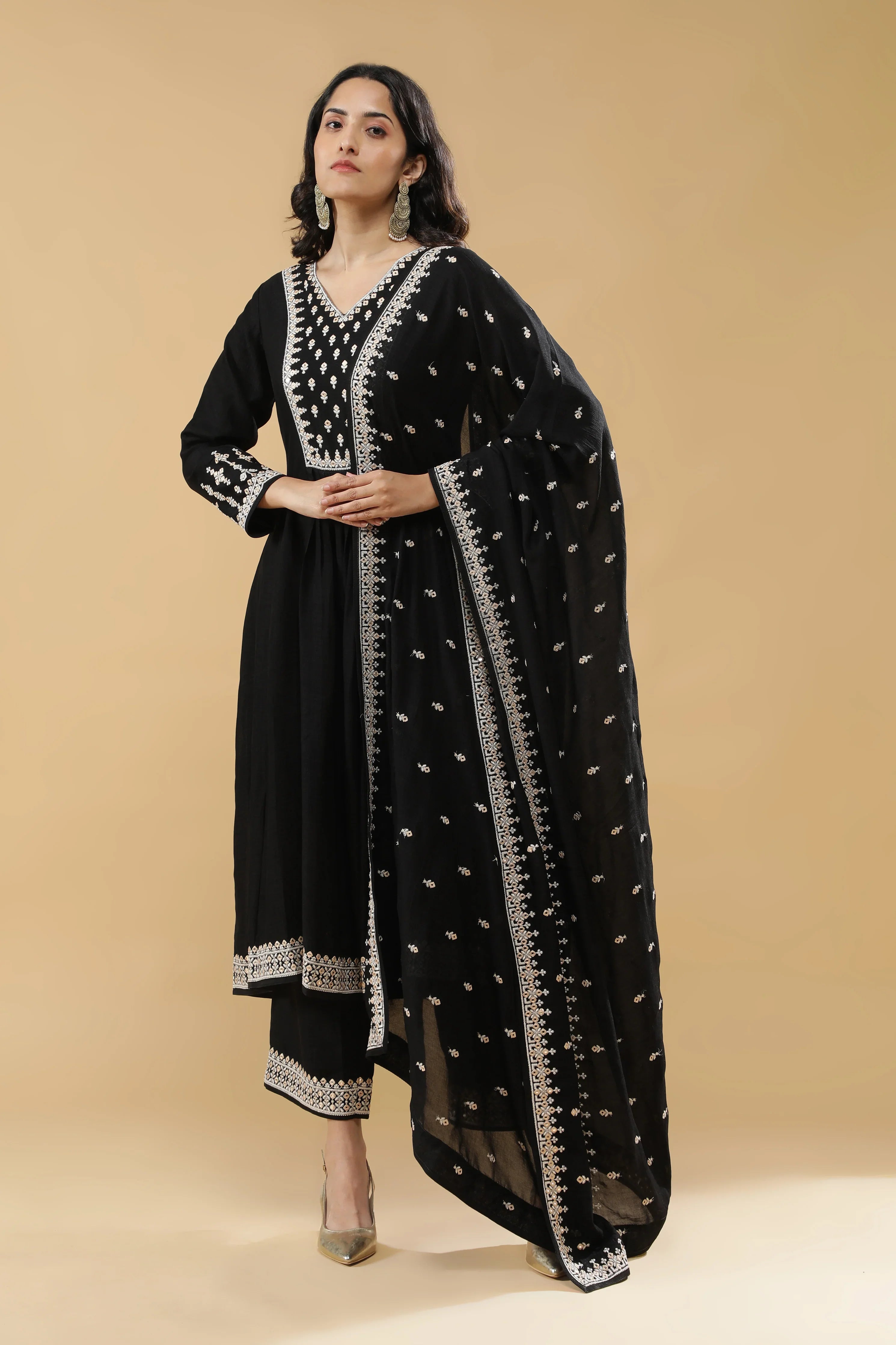 Black Silk Anarkali Set - Mokshaa
