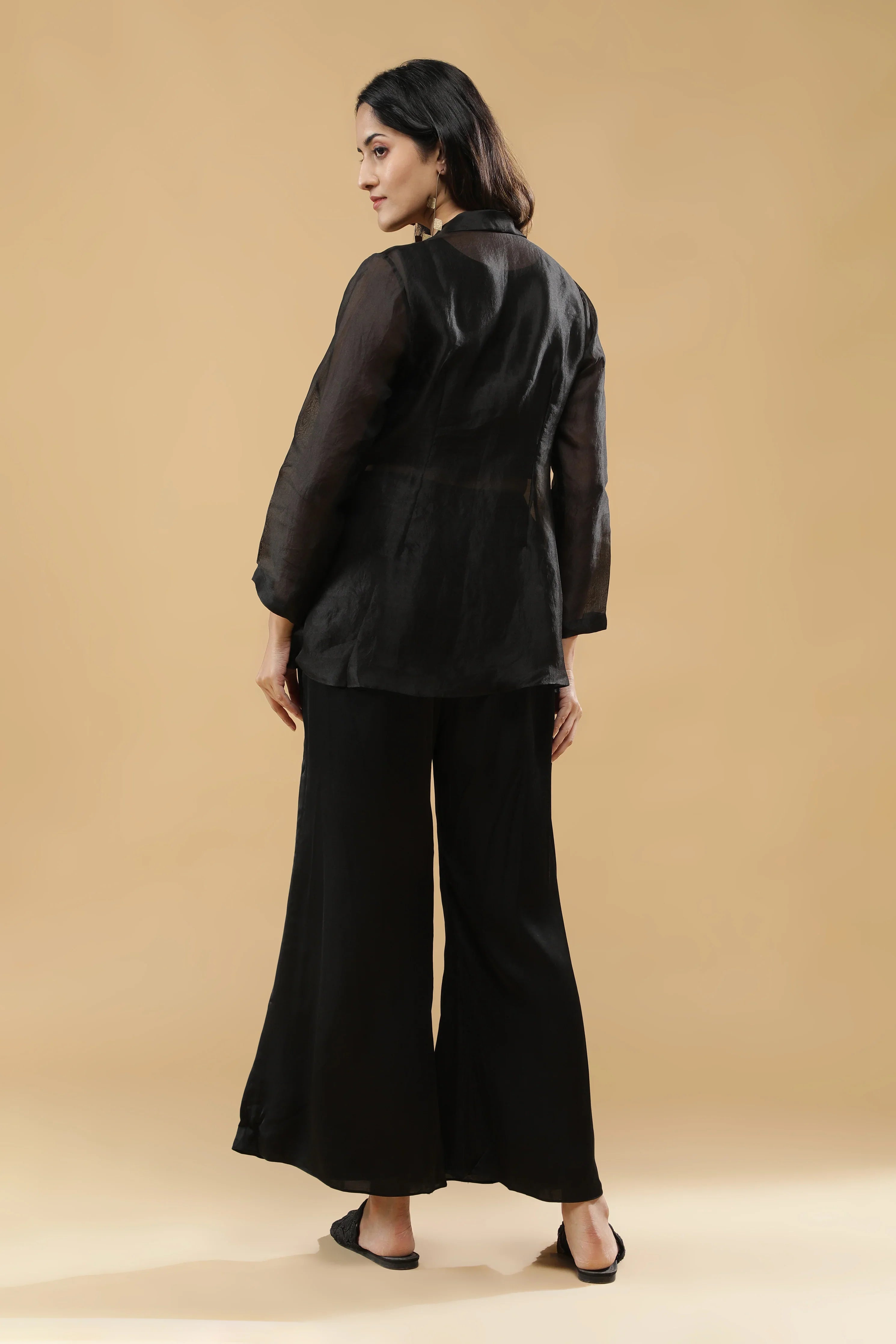Black Organza Blazer Cord Set - Mokshaa