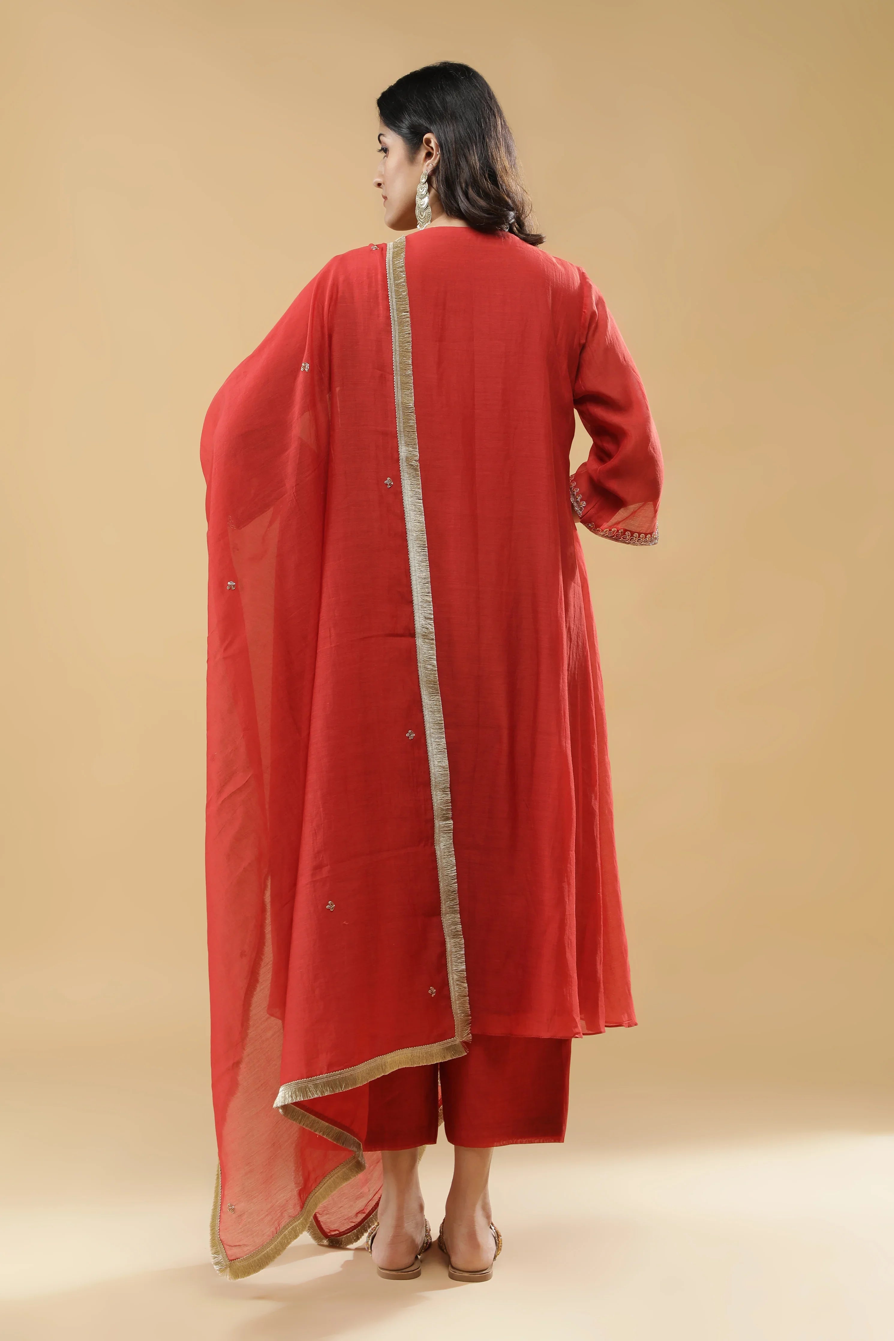 Terracotta Red Mul Cotton Anarkali Set - Mokshaa