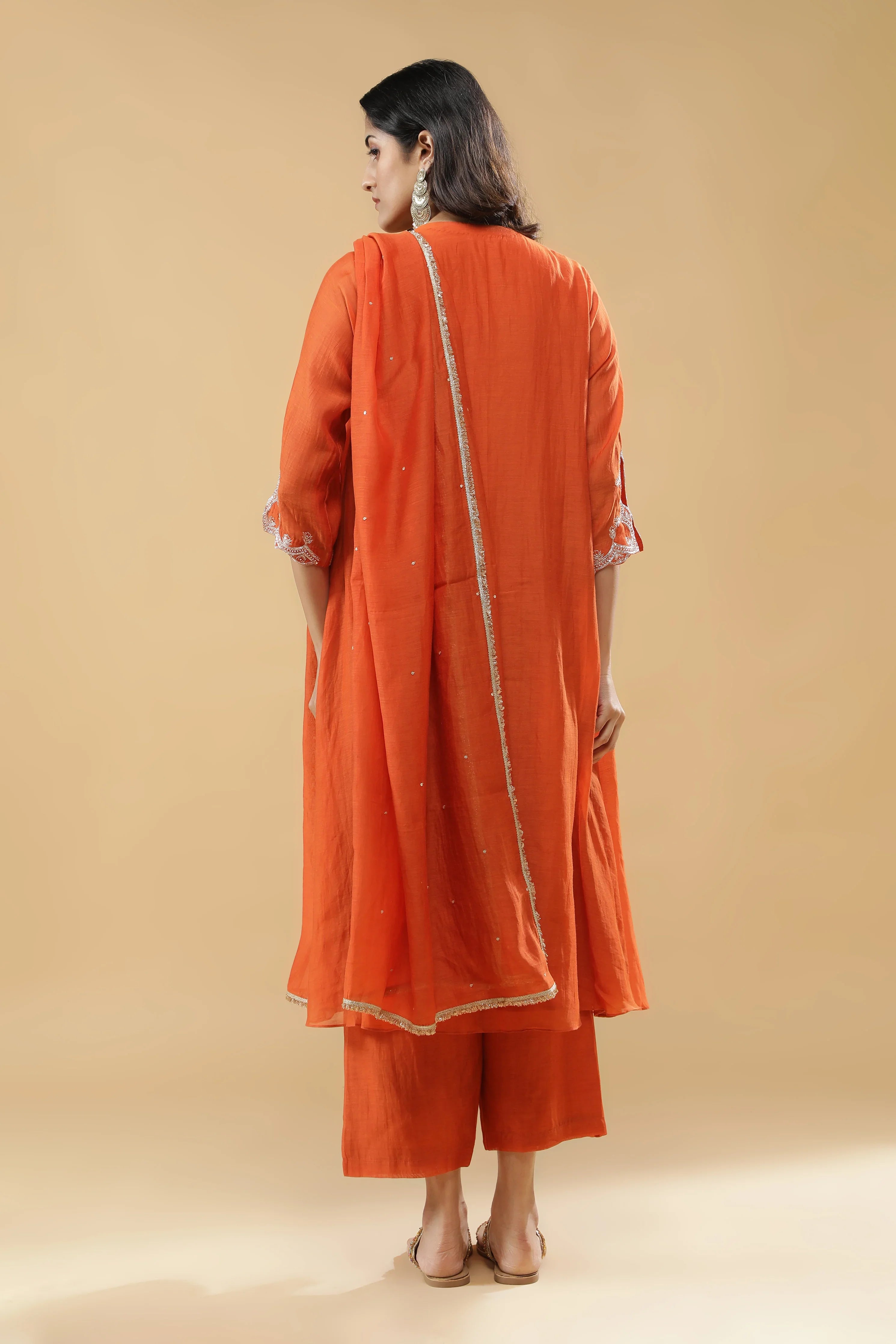 Rust Orange Mul Cotton Anarkali Set - Mokshaa