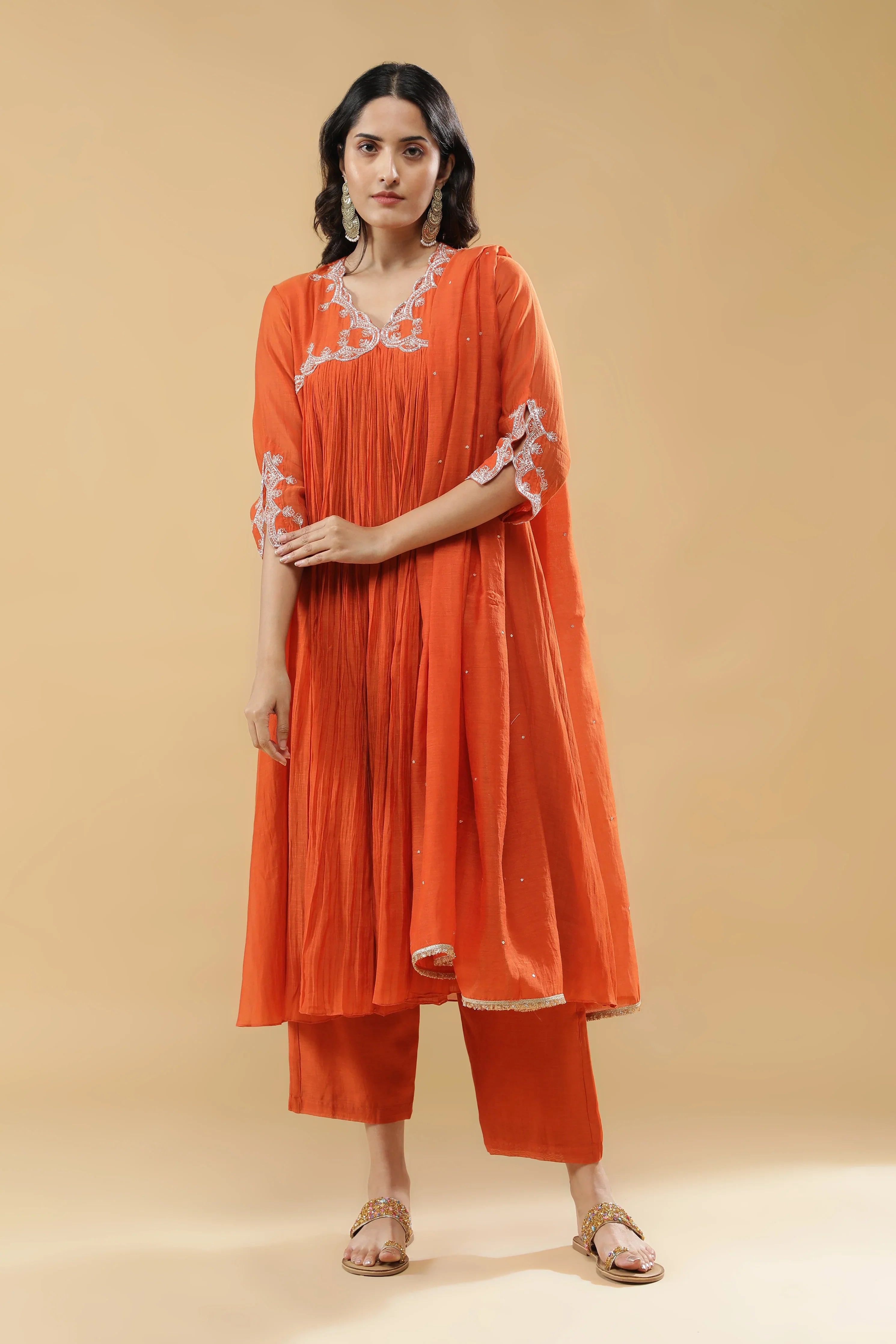 Rust Orange Mul Cotton Anarkali Set - Mokshaa