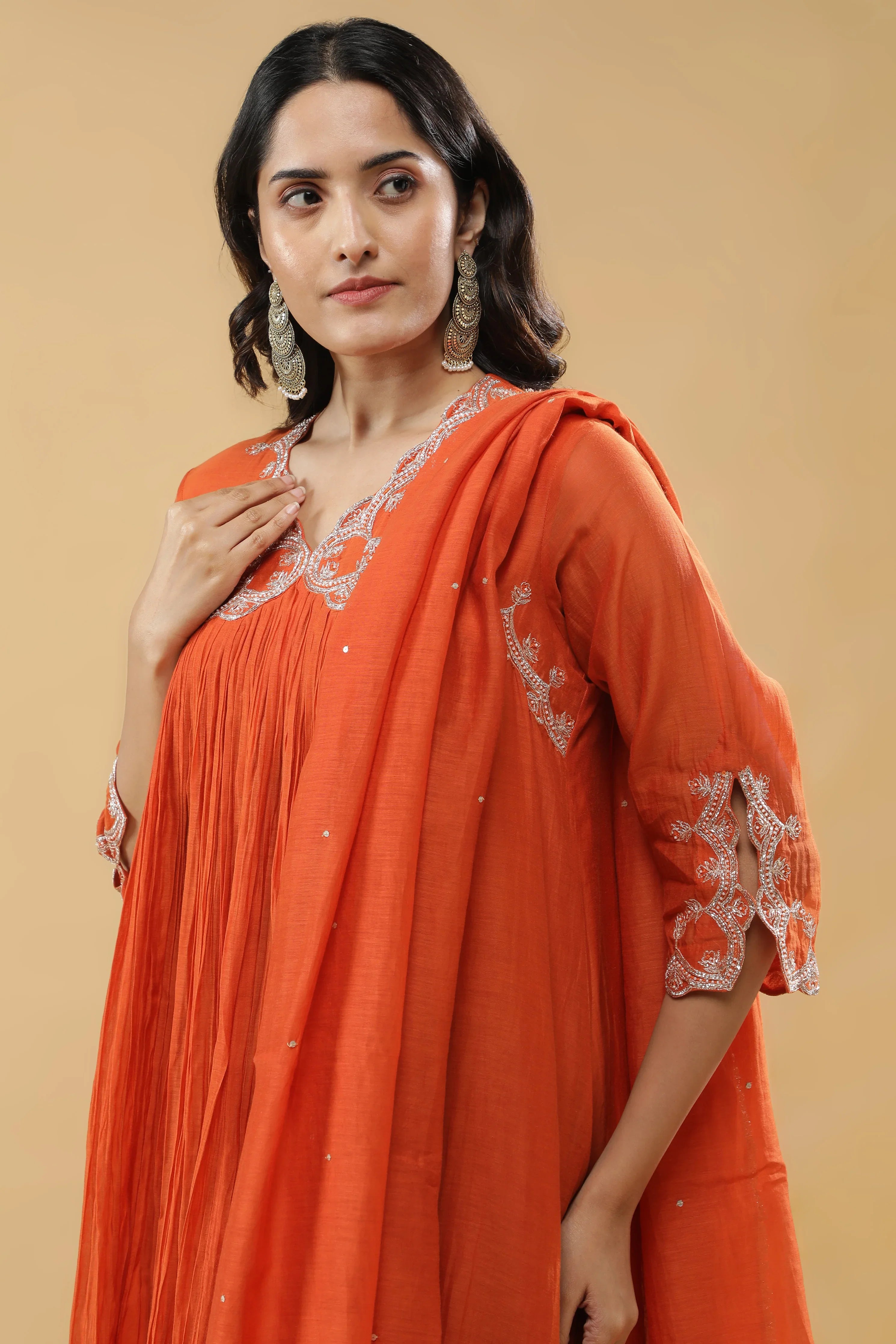 Rust Orange Mul Cotton Anarkali Set - Mokshaa