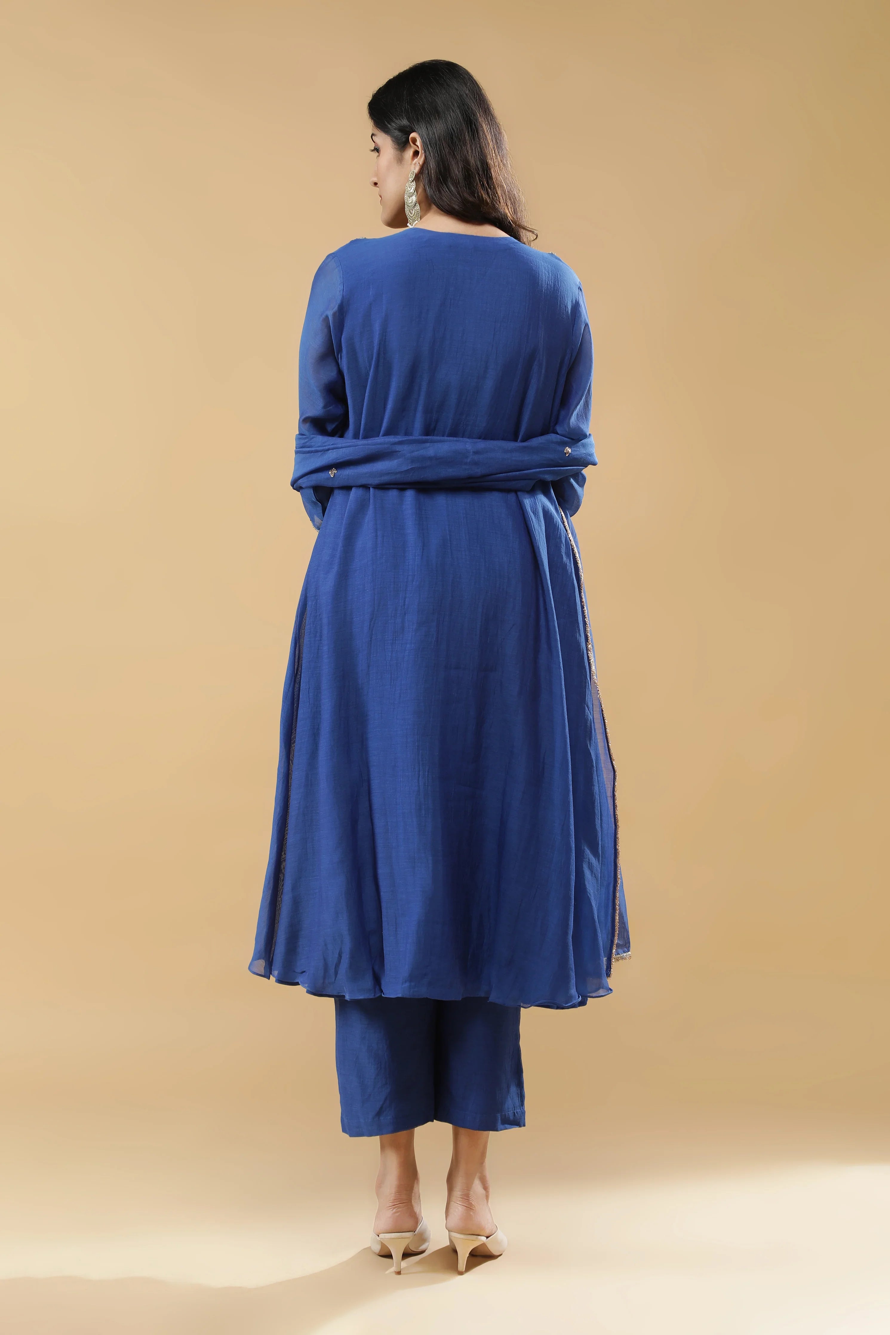 Blue Mul Cotton Anarkali Set - Mokshaa