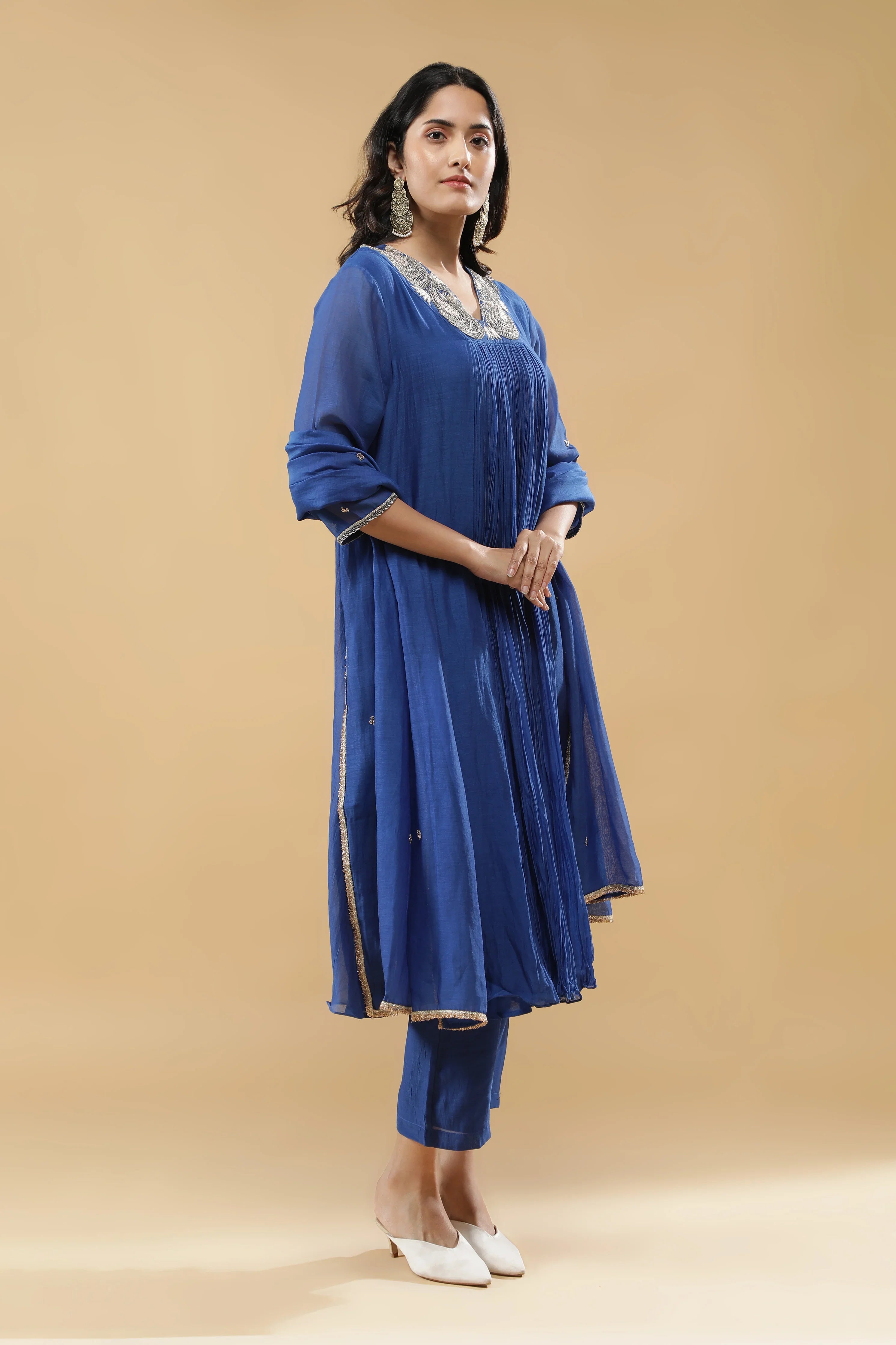 Blue Mul Cotton Anarkali Set - Mokshaa