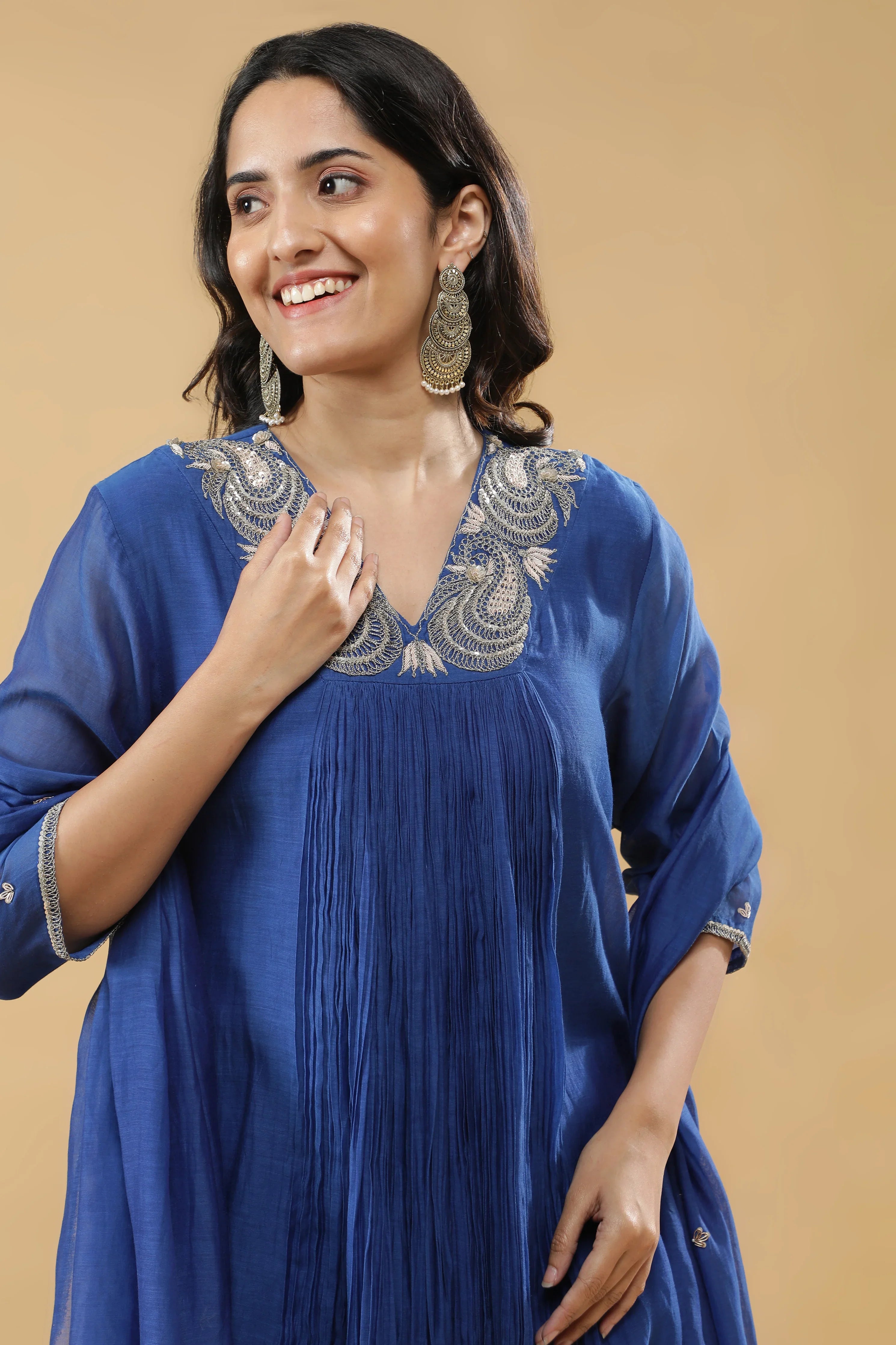 Blue Mul Cotton Anarkali Set - Mokshaa