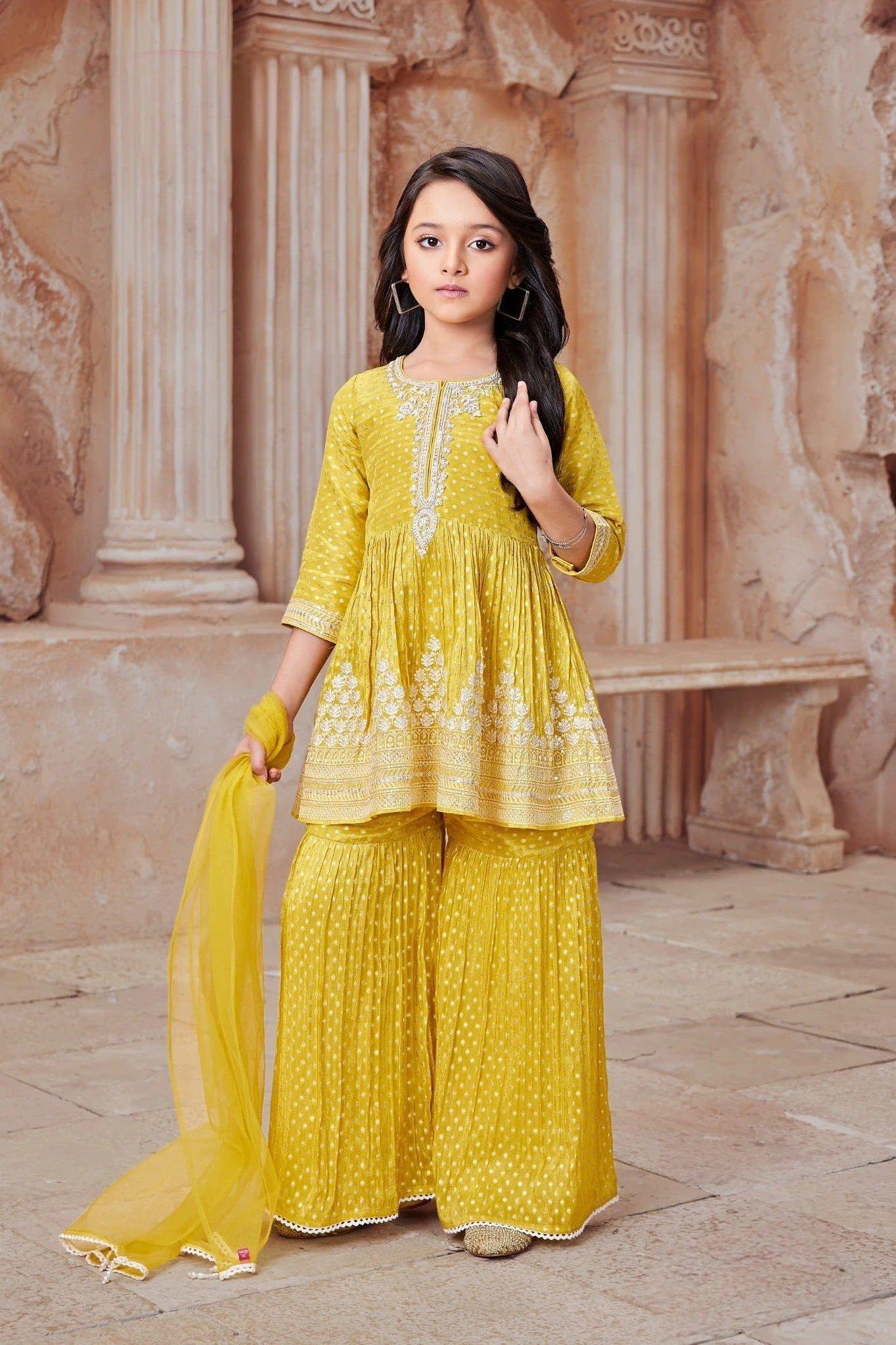 Yellow Embroidered Sharara Set - Mokshaa