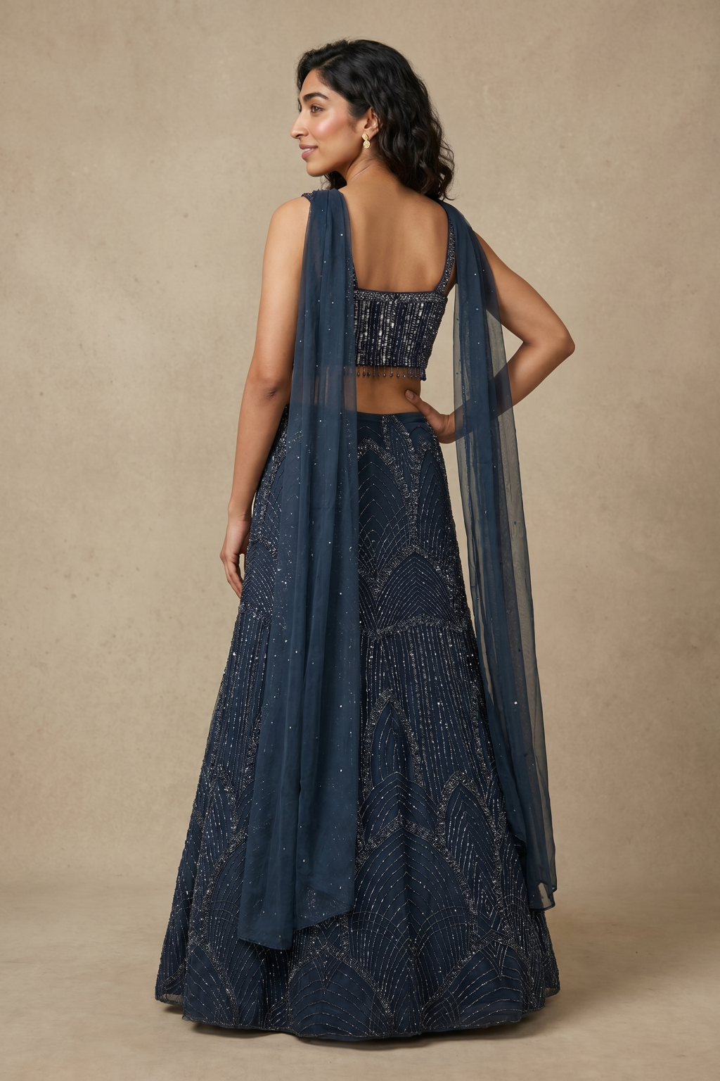 Midnight Blue Embroidered Lehenga Set