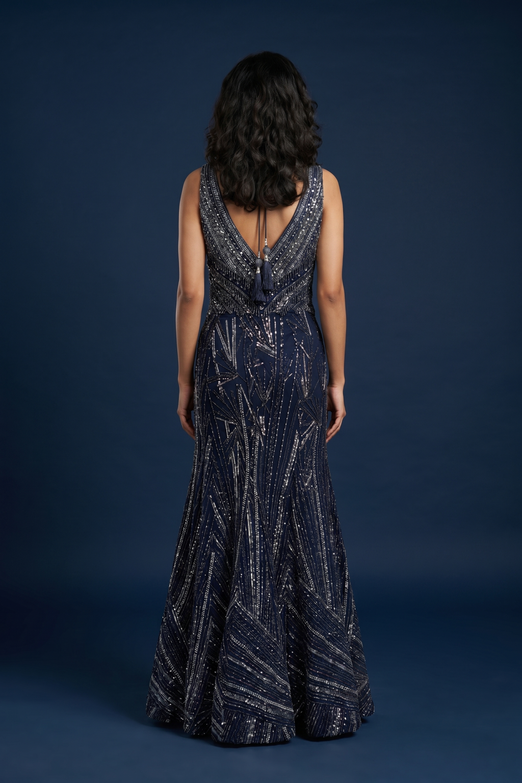 Navy Blue Net Fishcut Gown