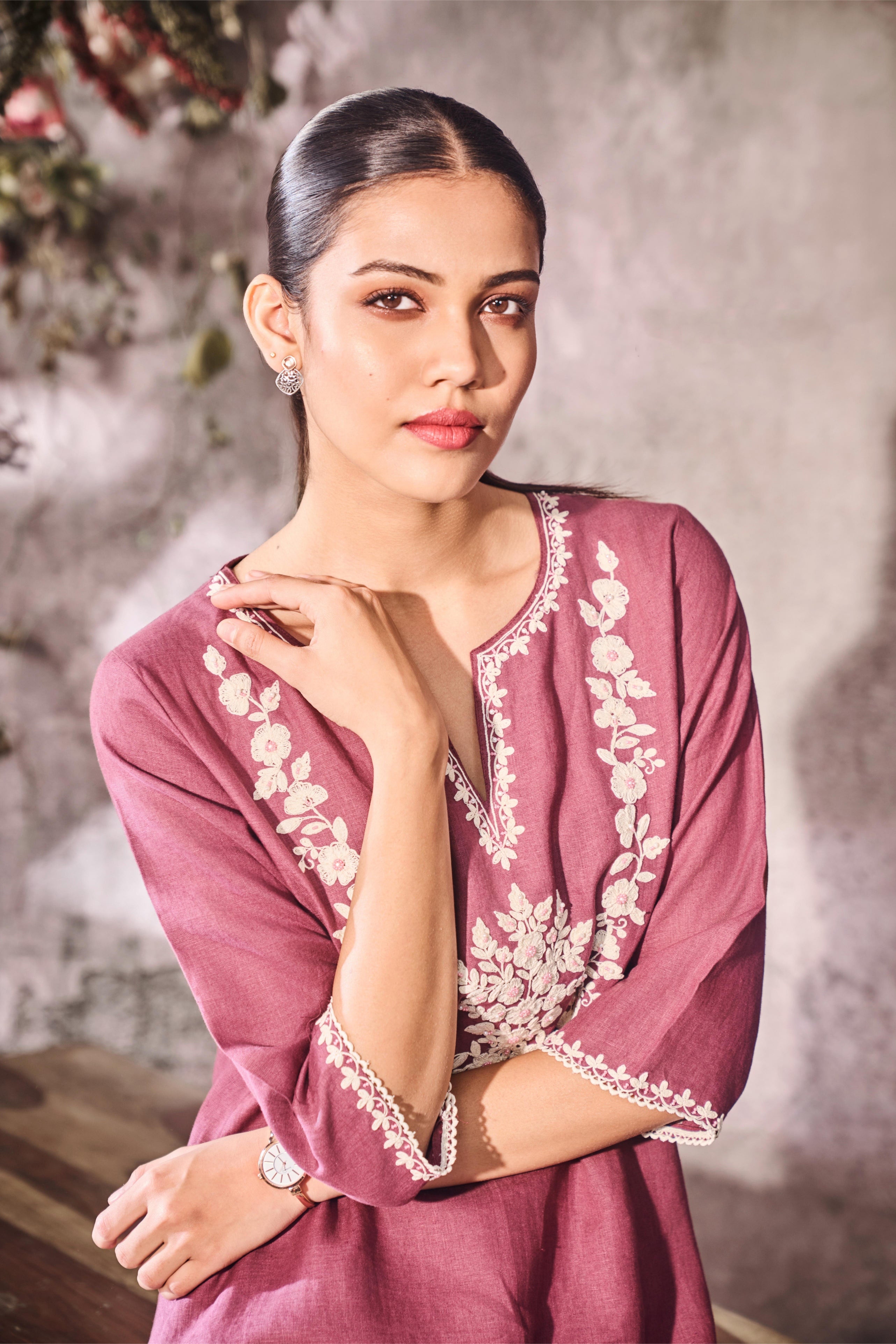 Rose Pink Silk Kurti Set