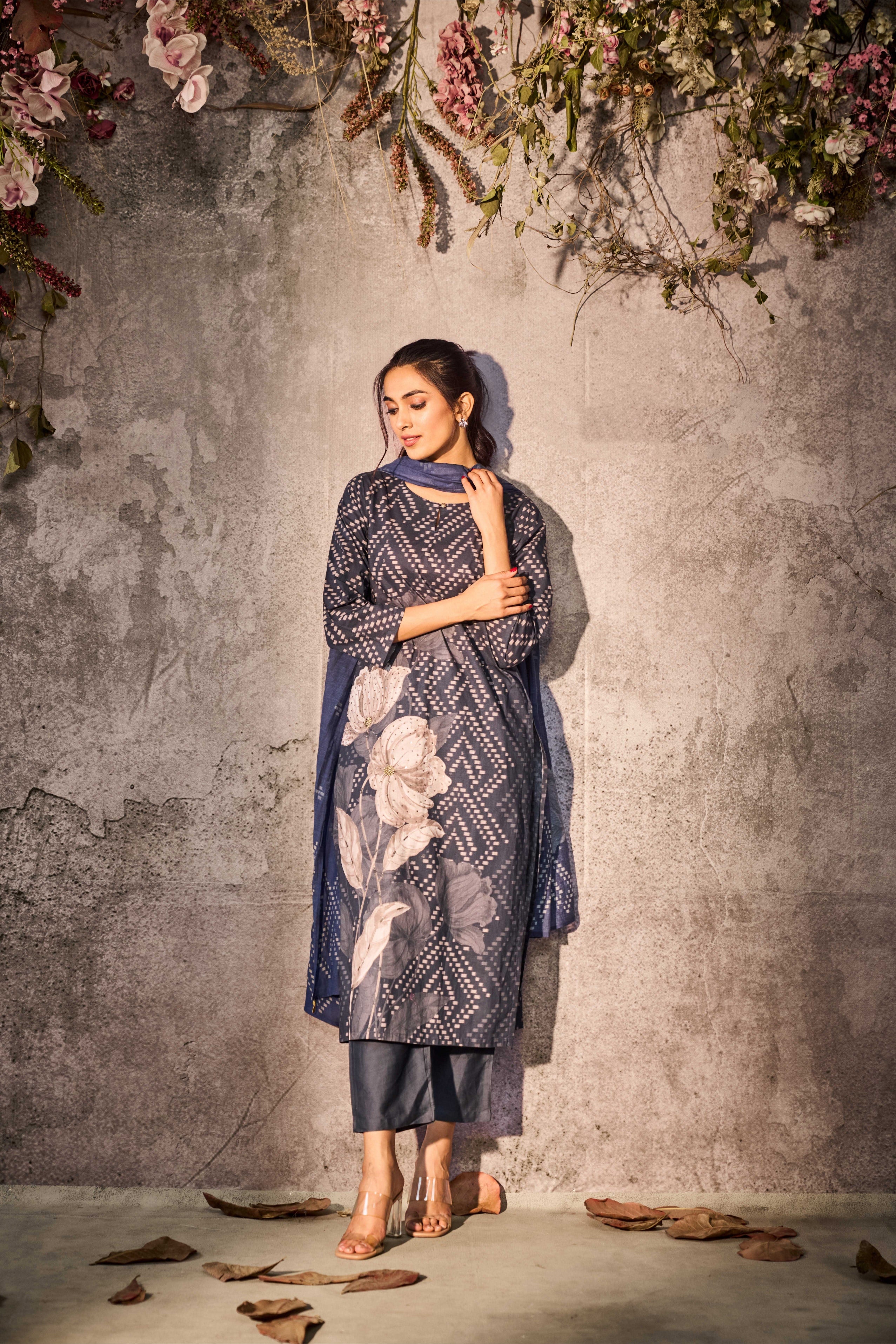 Slate Grey Silk Salwar Set