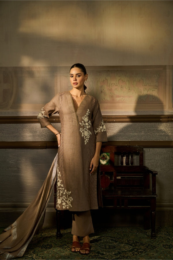 Taupe Brown Embriodred Salwar Set